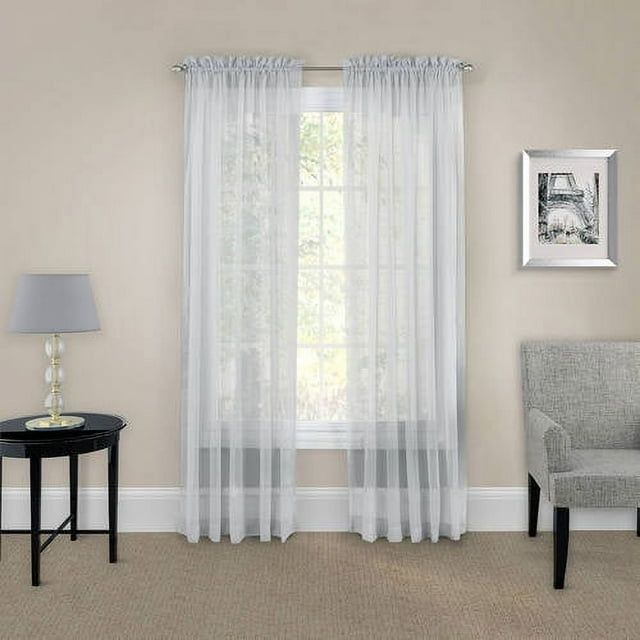Gray Sheer Cotton Polyester Rod Pocket Window Drapes