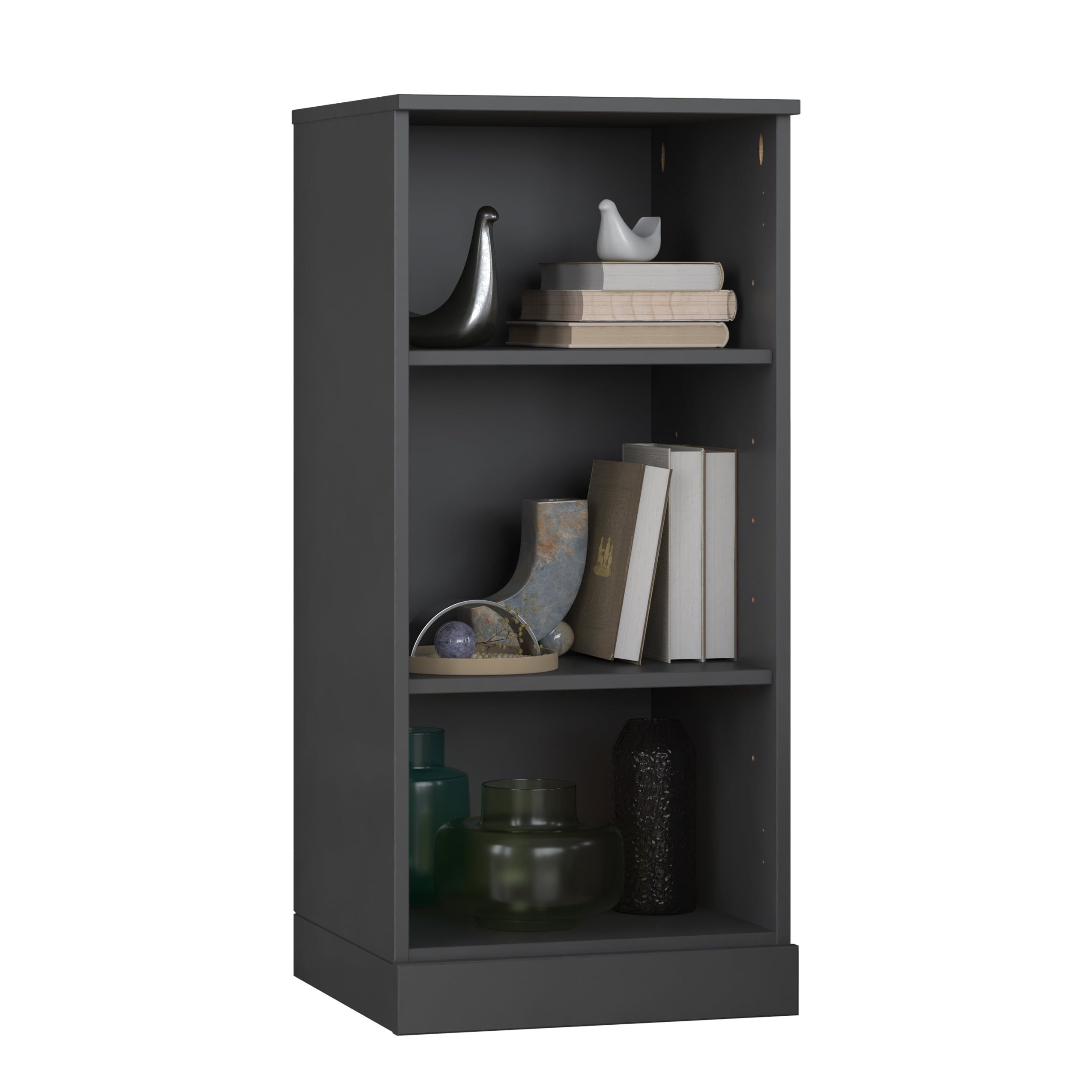 Gray Solid Pine Wood Adjustable 3-Shelf Bookcase
