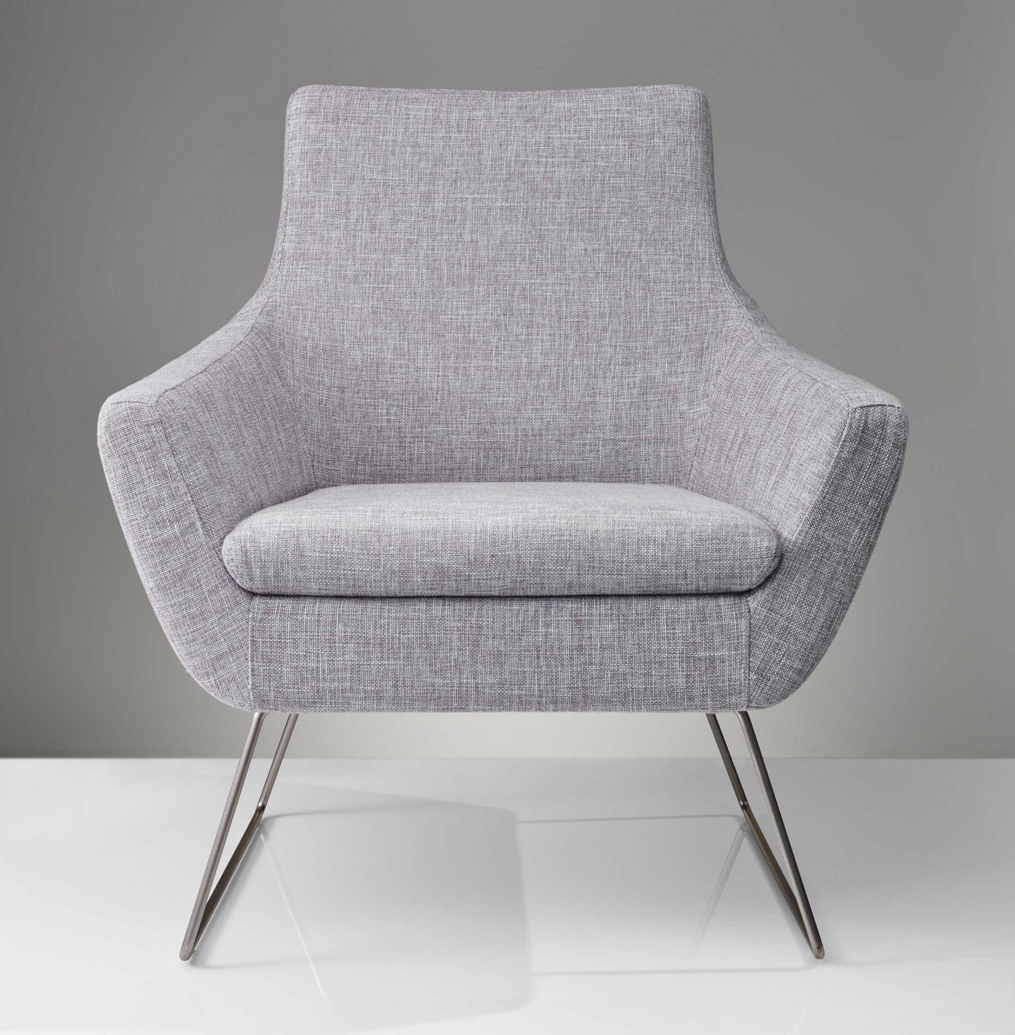 Light Grey Velvet Modern Recliner with Brushed Steel Legs