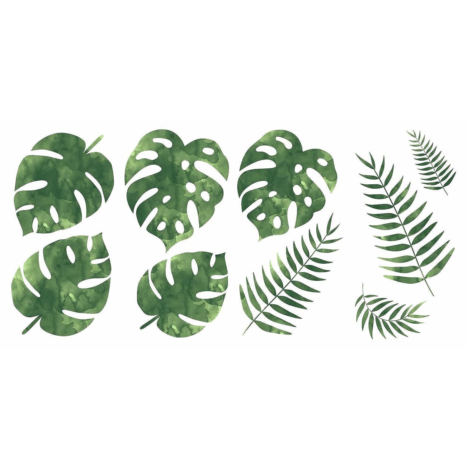 Green Tropical Palm Leaves Vinyl Wall Decals Set