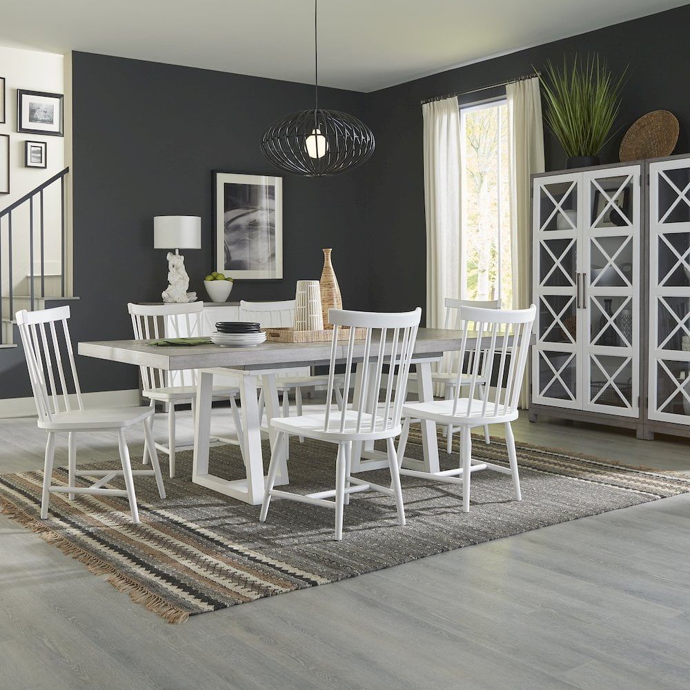 White and Driftwood 7-Piece Double Pedestal Dining Set