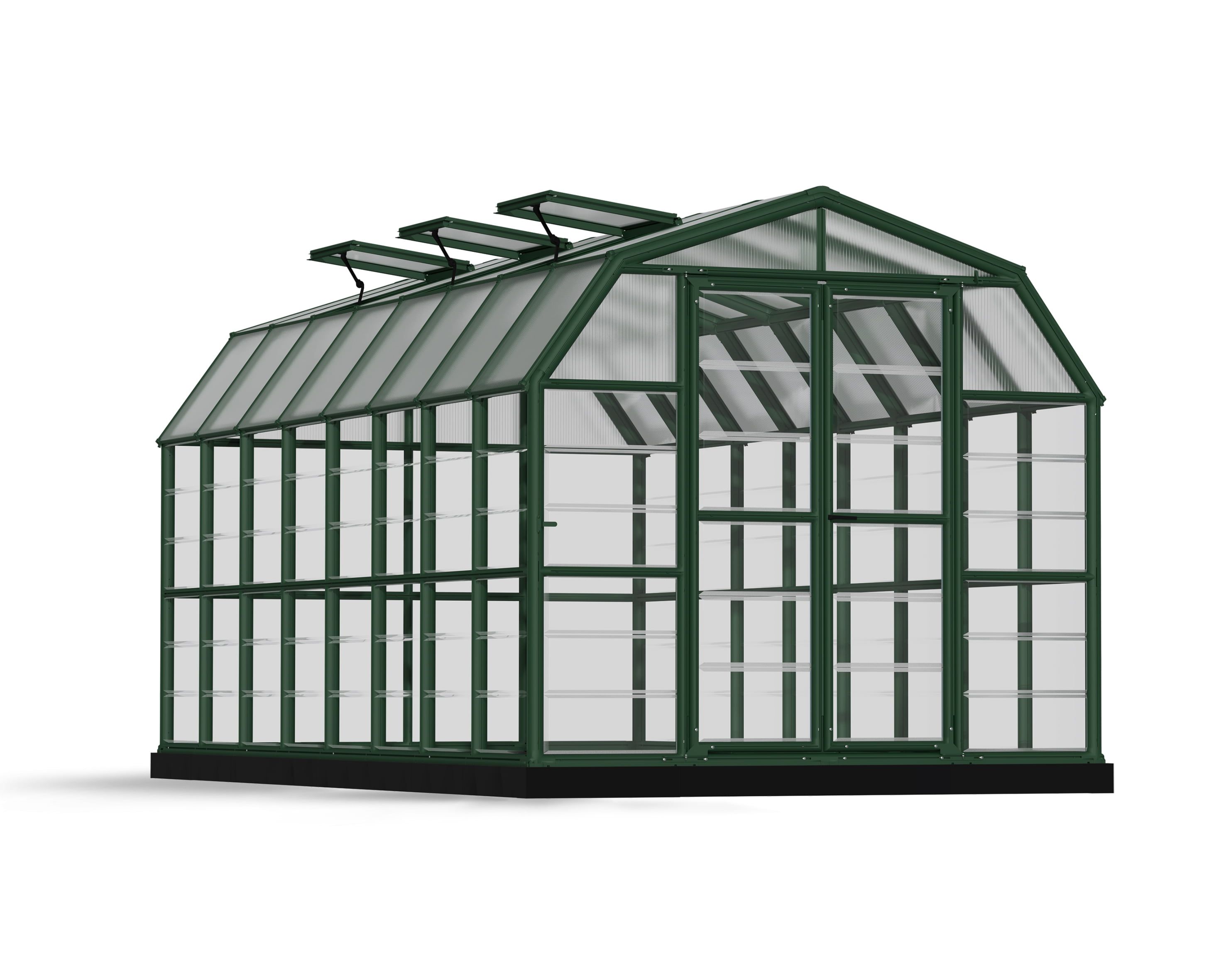 Grand Gardener 8' x 16' Clear Polycarbonate Greenhouse with Dark Green Frame