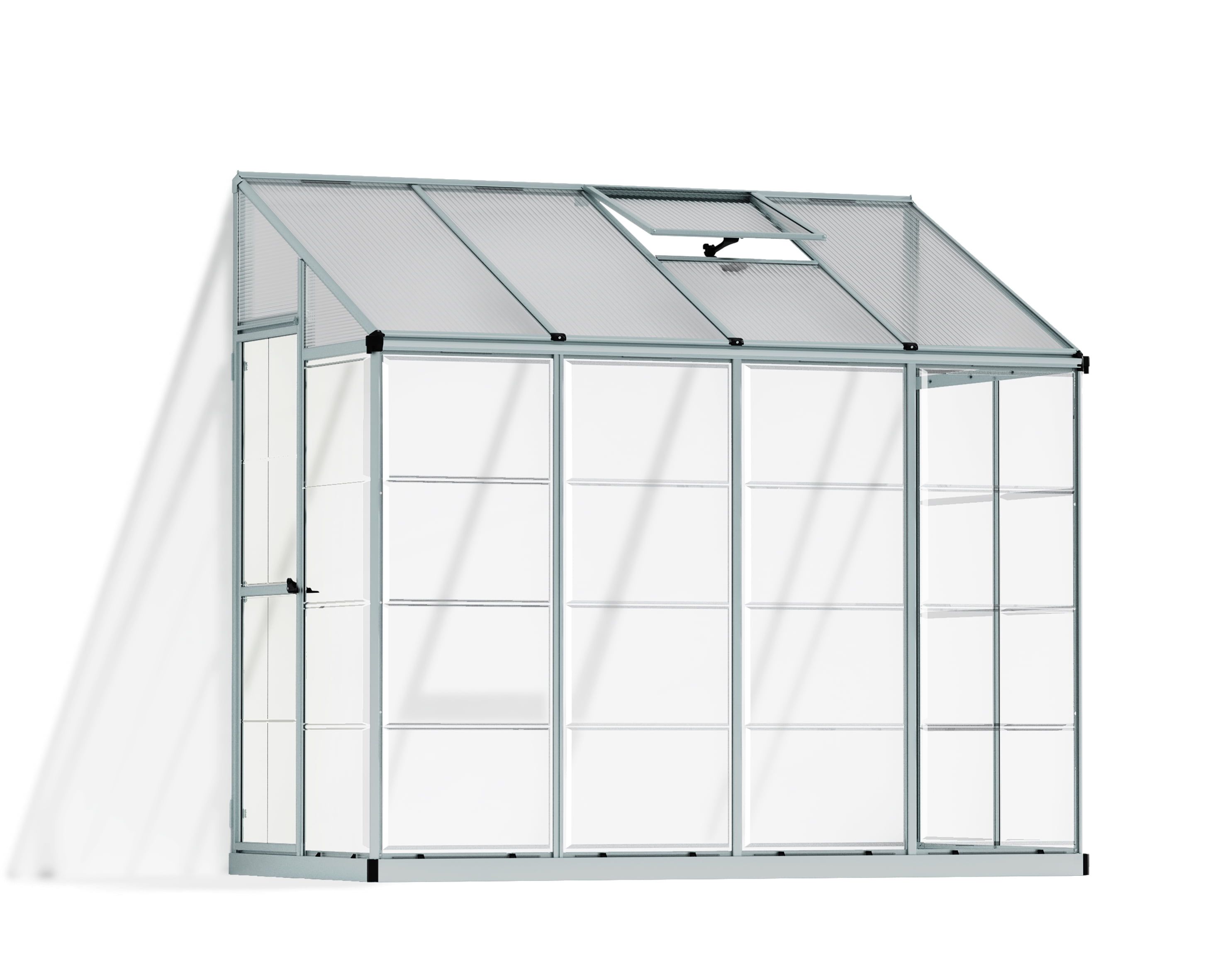 Silver Aluminum and Polycarbonate 4' x 8' Lean-To Greenhouse