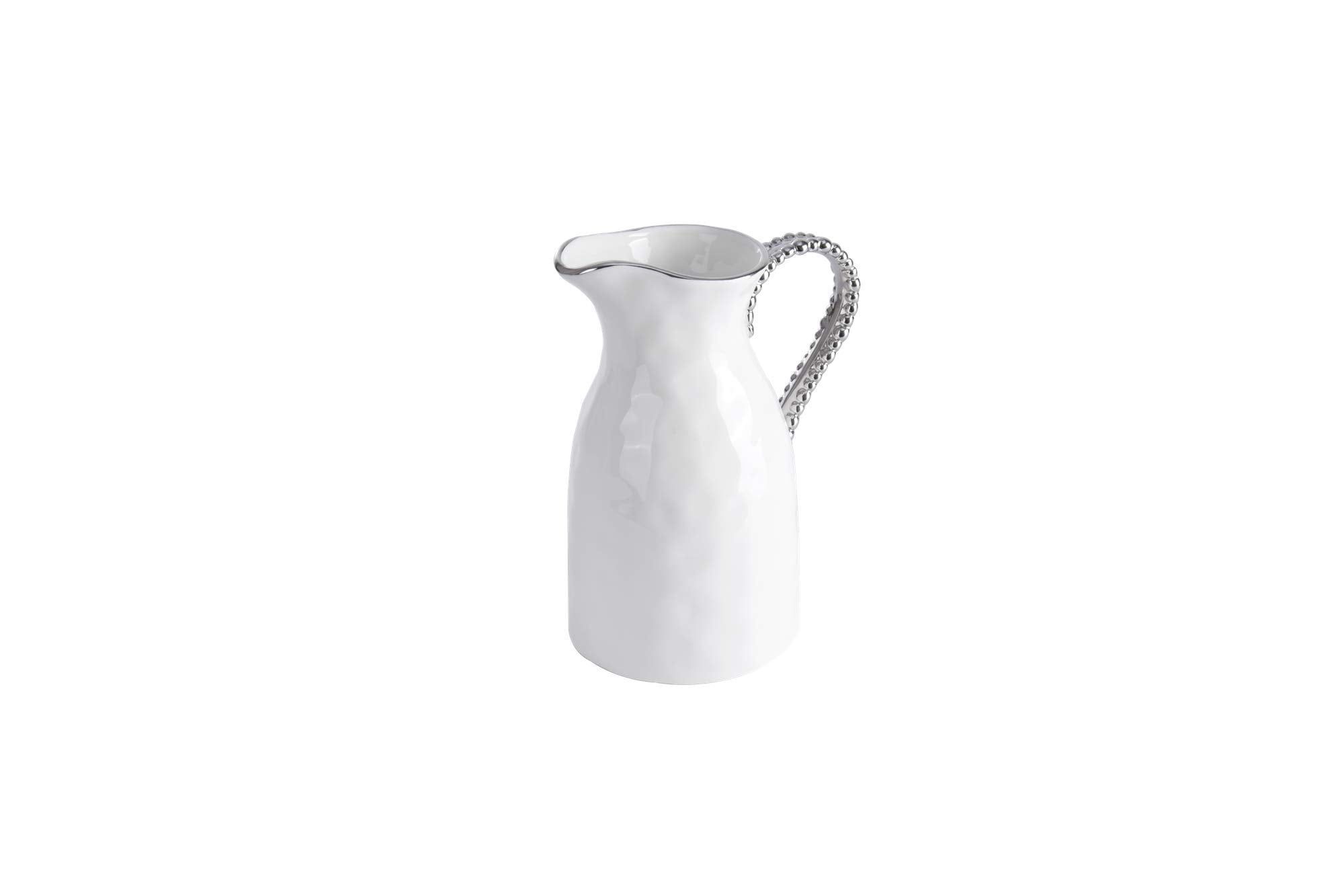 White Porcelain and Titanium Water Pitcher with Textured Handle