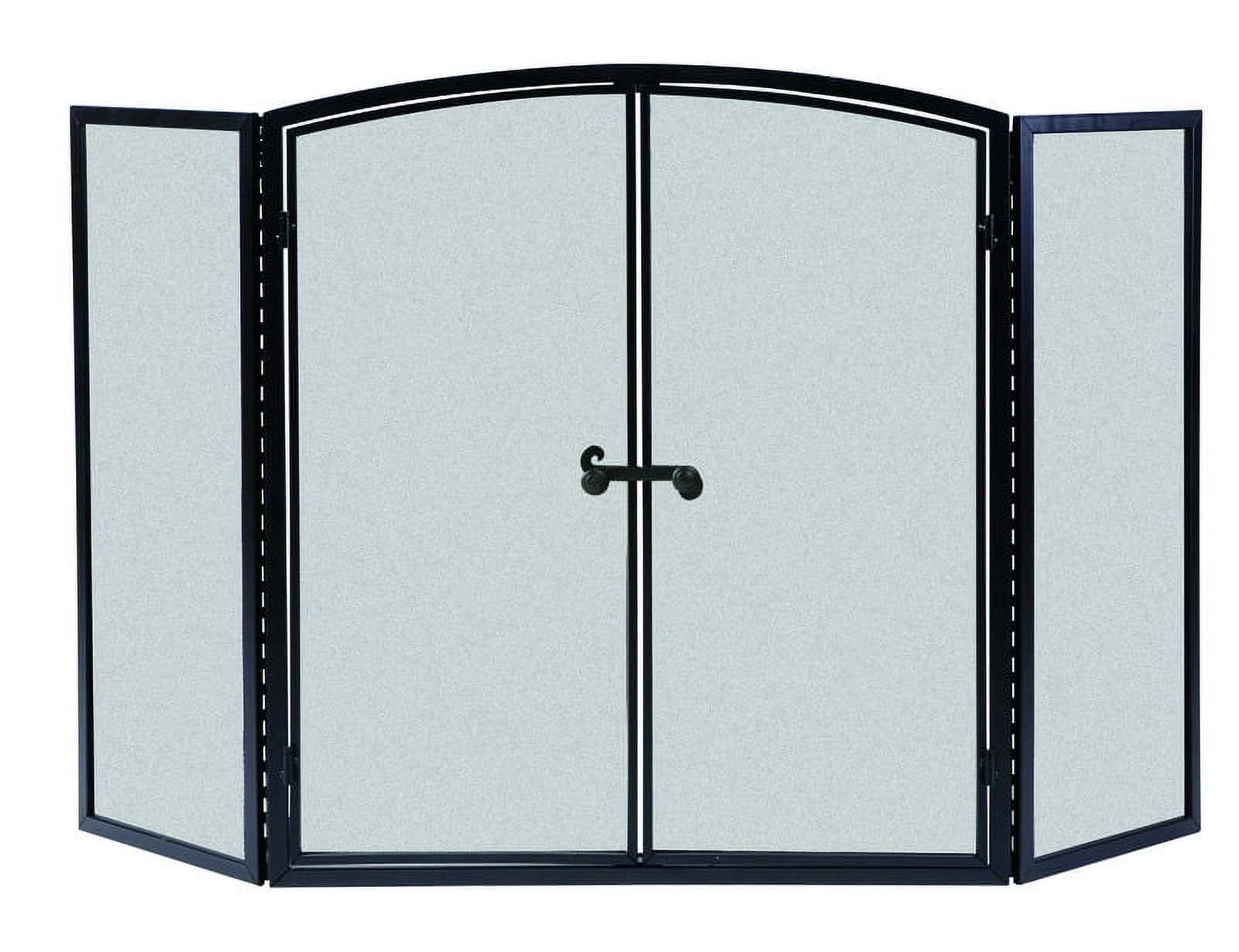 Matte Black Three-Panel Metal Fireplace Screen with Doors