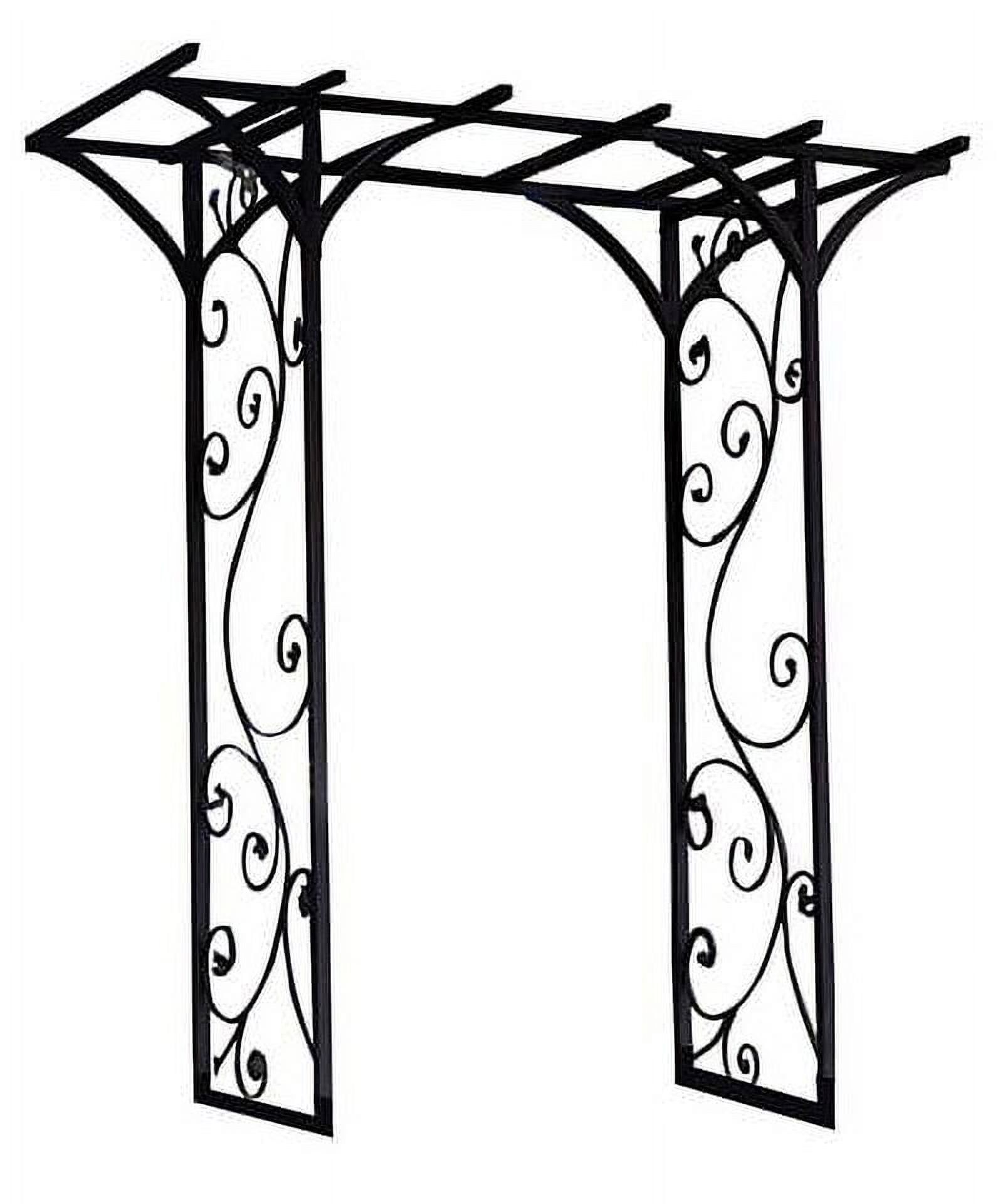 Black Steel Flat Top Garden Arbor with Scrollwork