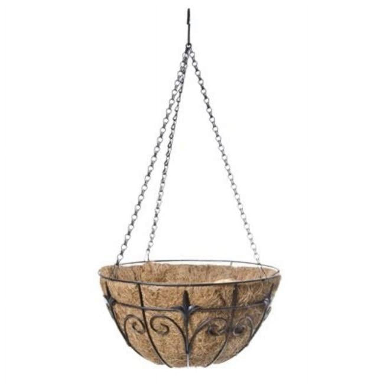 Black Finial Motif 14-Inch Hanging Basket with Coco Liner