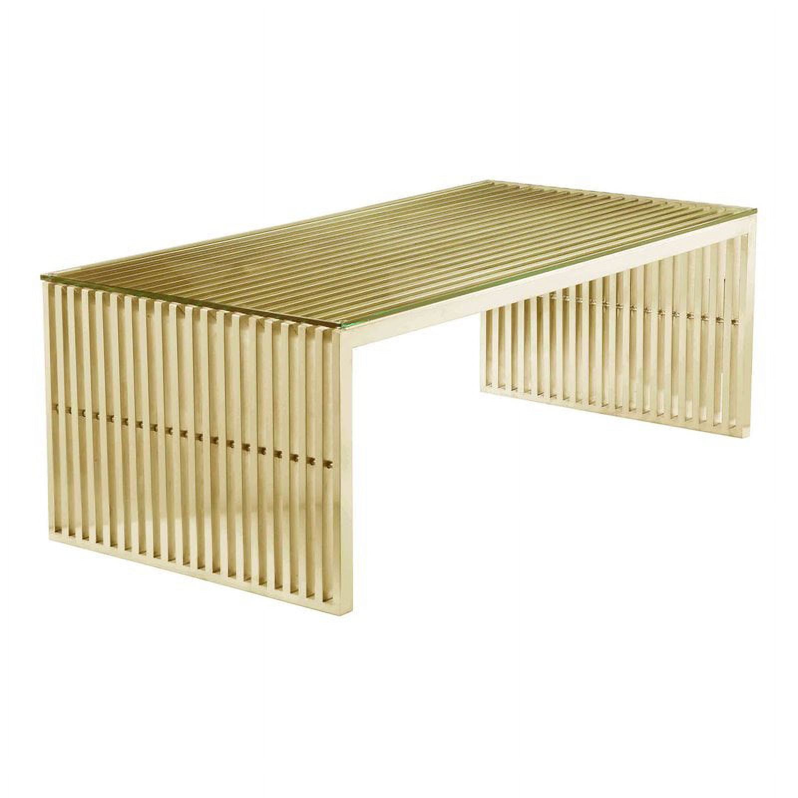 Rectangular Tempered Glass and Gold Metal Coffee Table