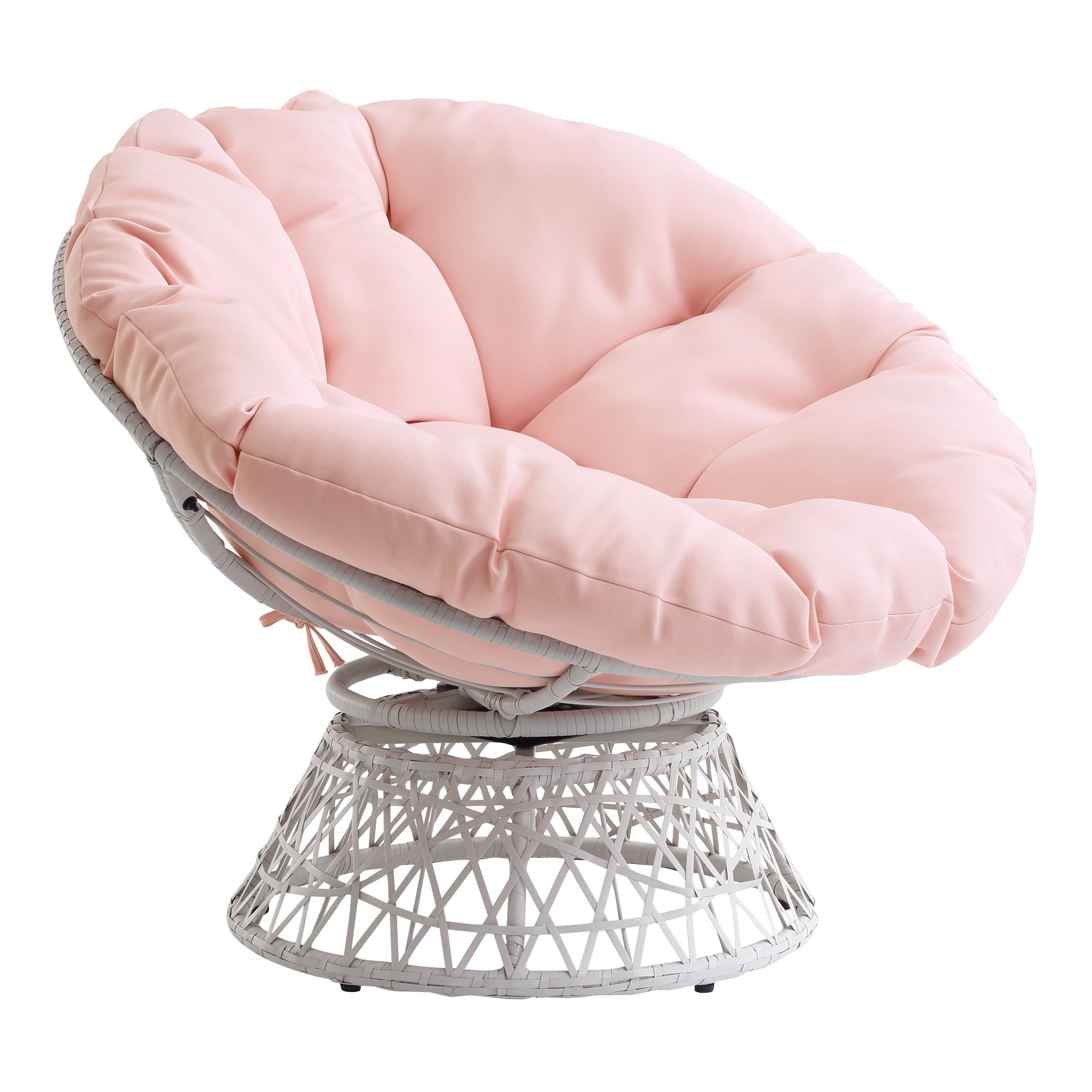 Pink Swivel Metal Papasan Chair with Wicker Frame