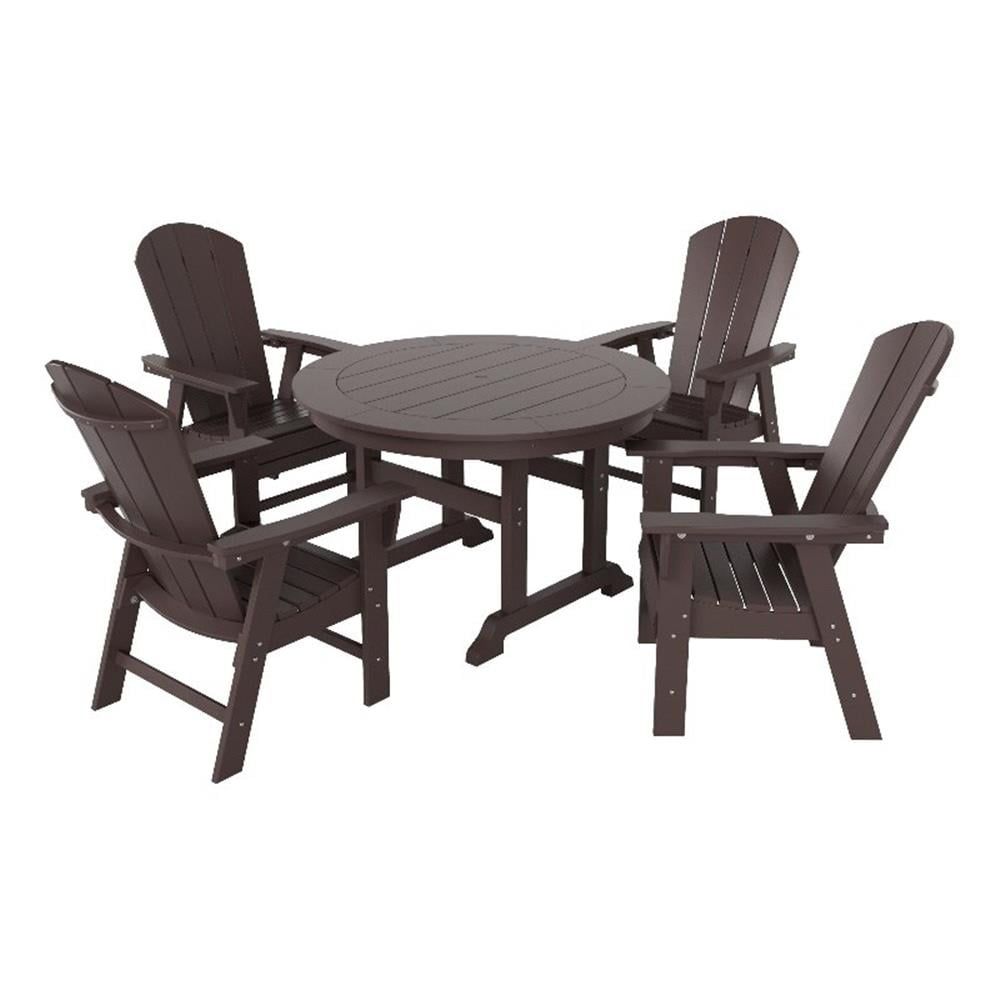 Dark Brown 5-Piece Round HDPE Dining Set with Adirondack Chairs