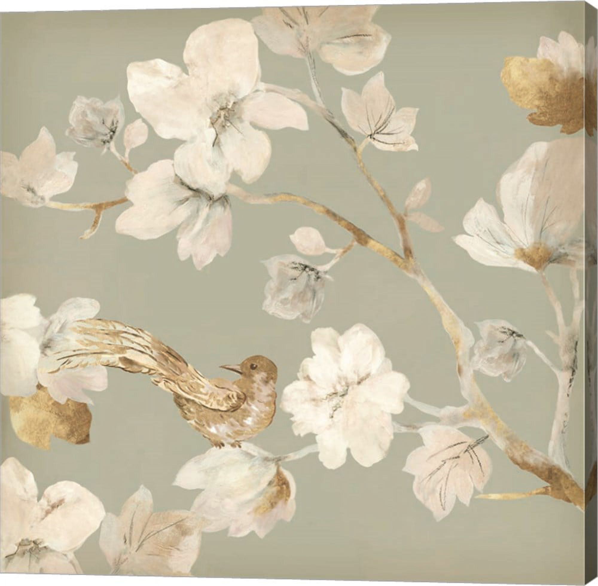 24" x 24" Beige and Gold Floral Canvas Wall Art