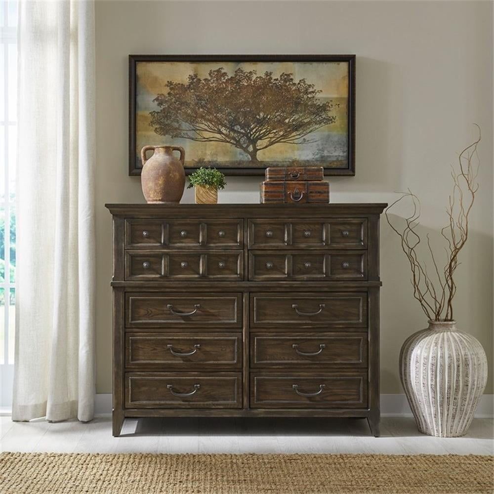 Saddle Brown 10-Drawer Traditional Wooden Chesser