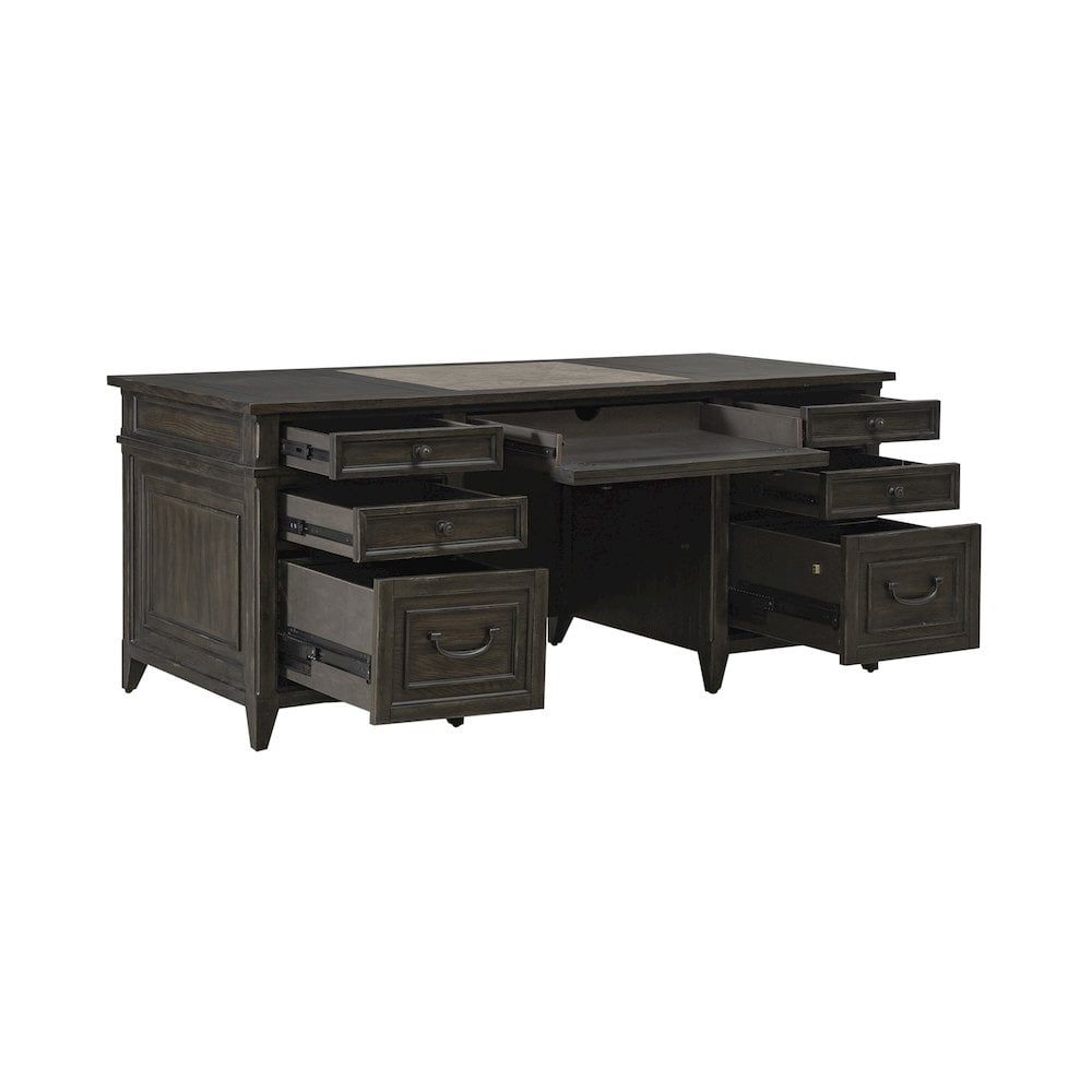 Saddle Brown Traditional Executive Desk with Keyboard Tray