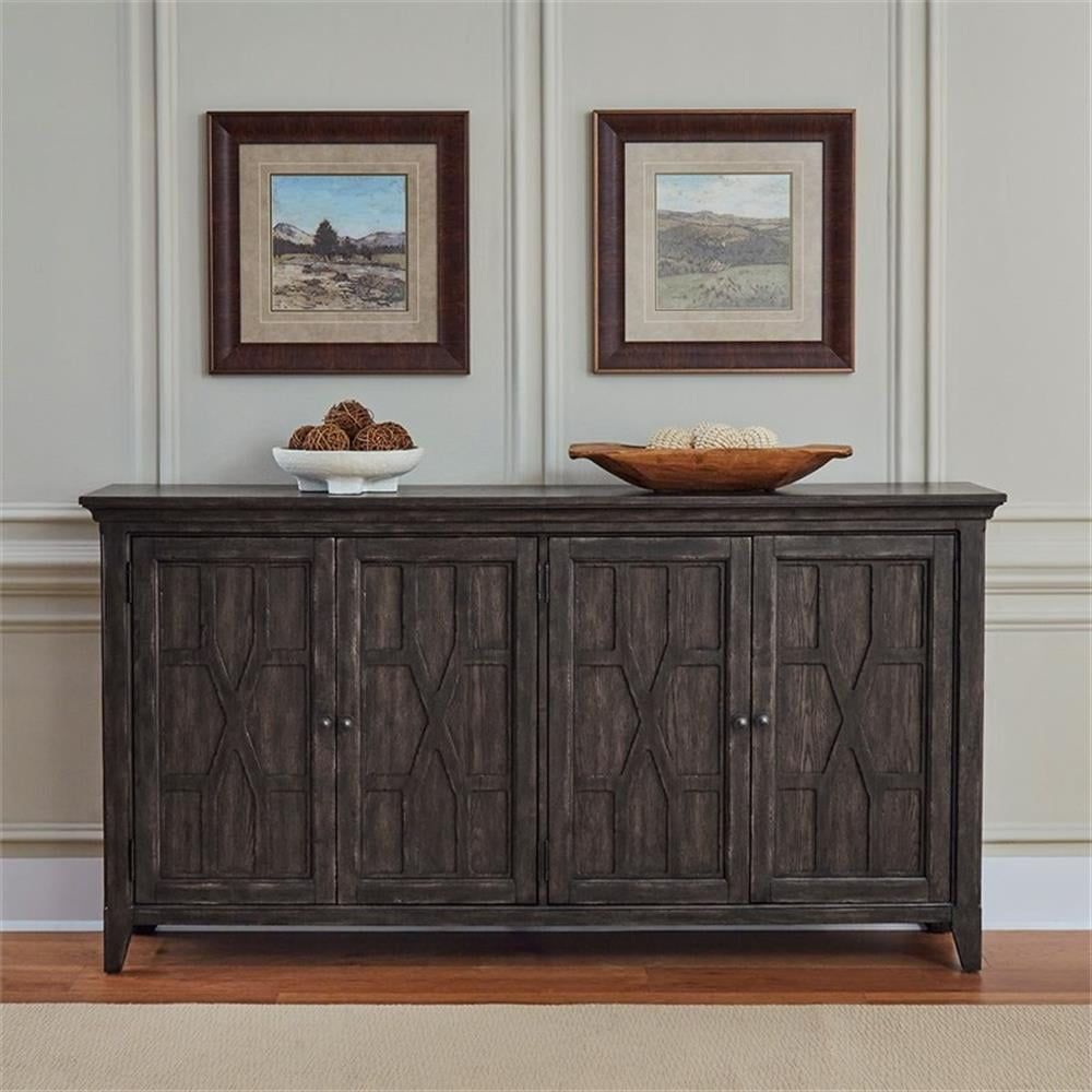 Saddle Brown Traditional Hall Buffet with Chippendale Fretwork