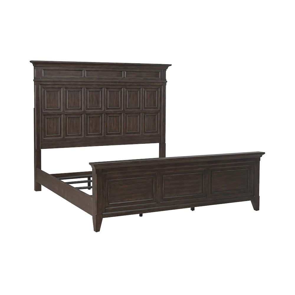 Saddle Brown King Panel Bed with Wood Headboard