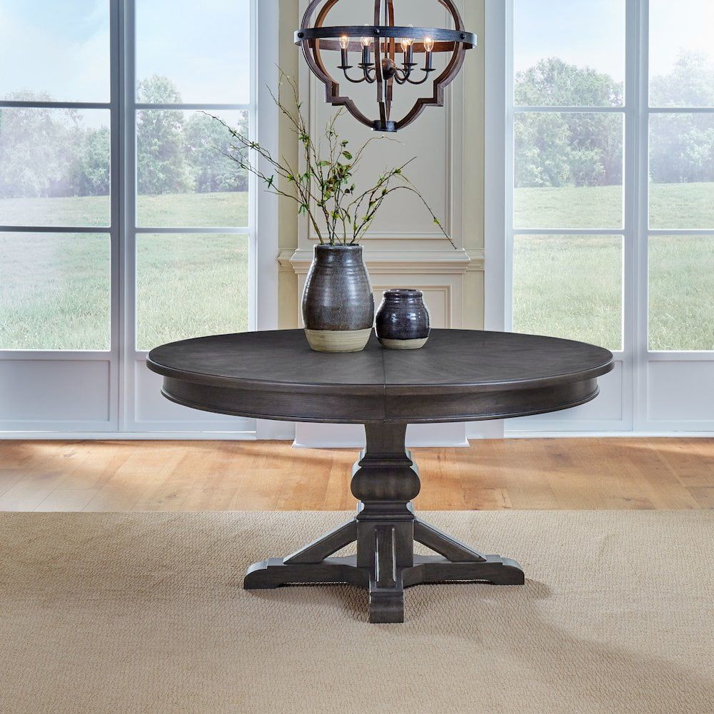 Saddle Brown Round Reclaimed Wood Extendable Dining Table