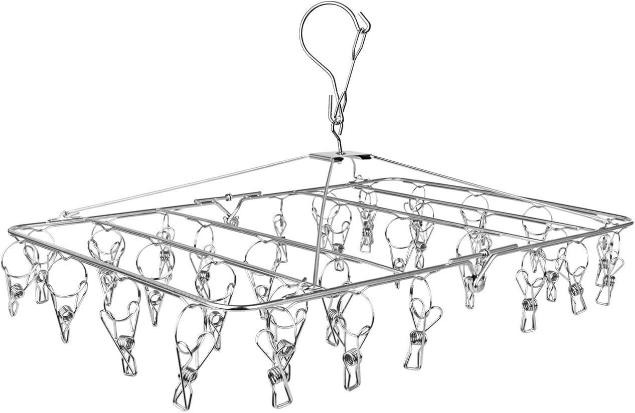 Stainless Steel Collapsible Drying Rack with 52 Clips