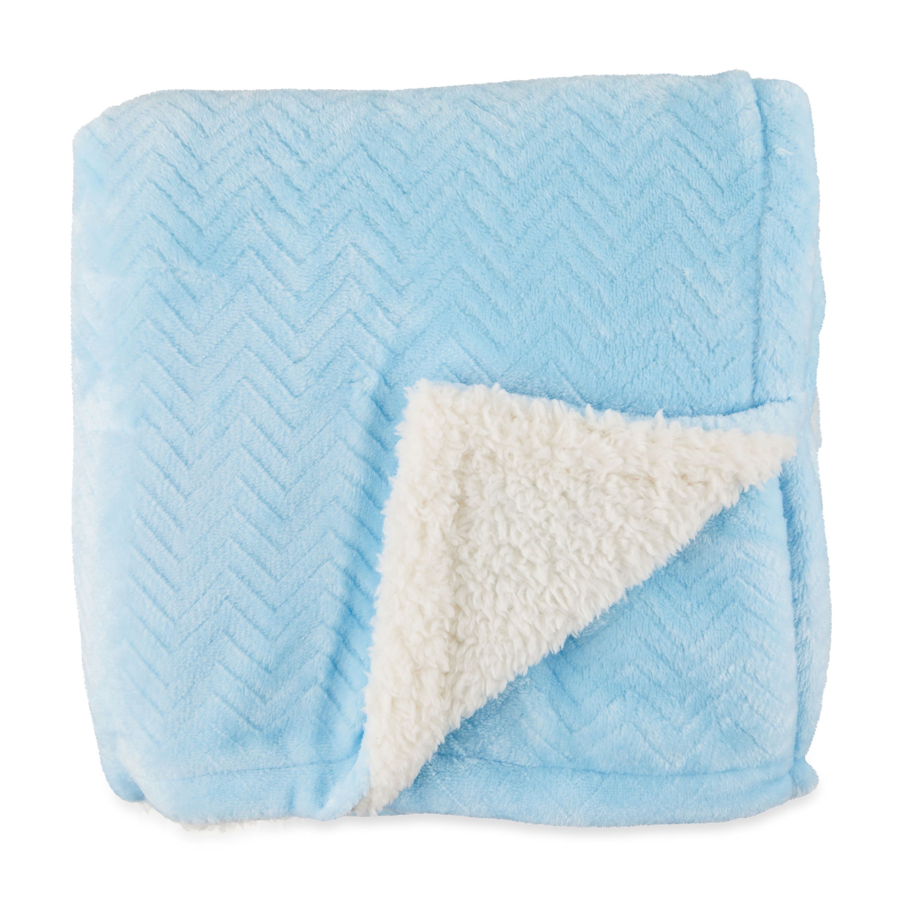 Light Blue and White Reversible Plush Baby Blanket