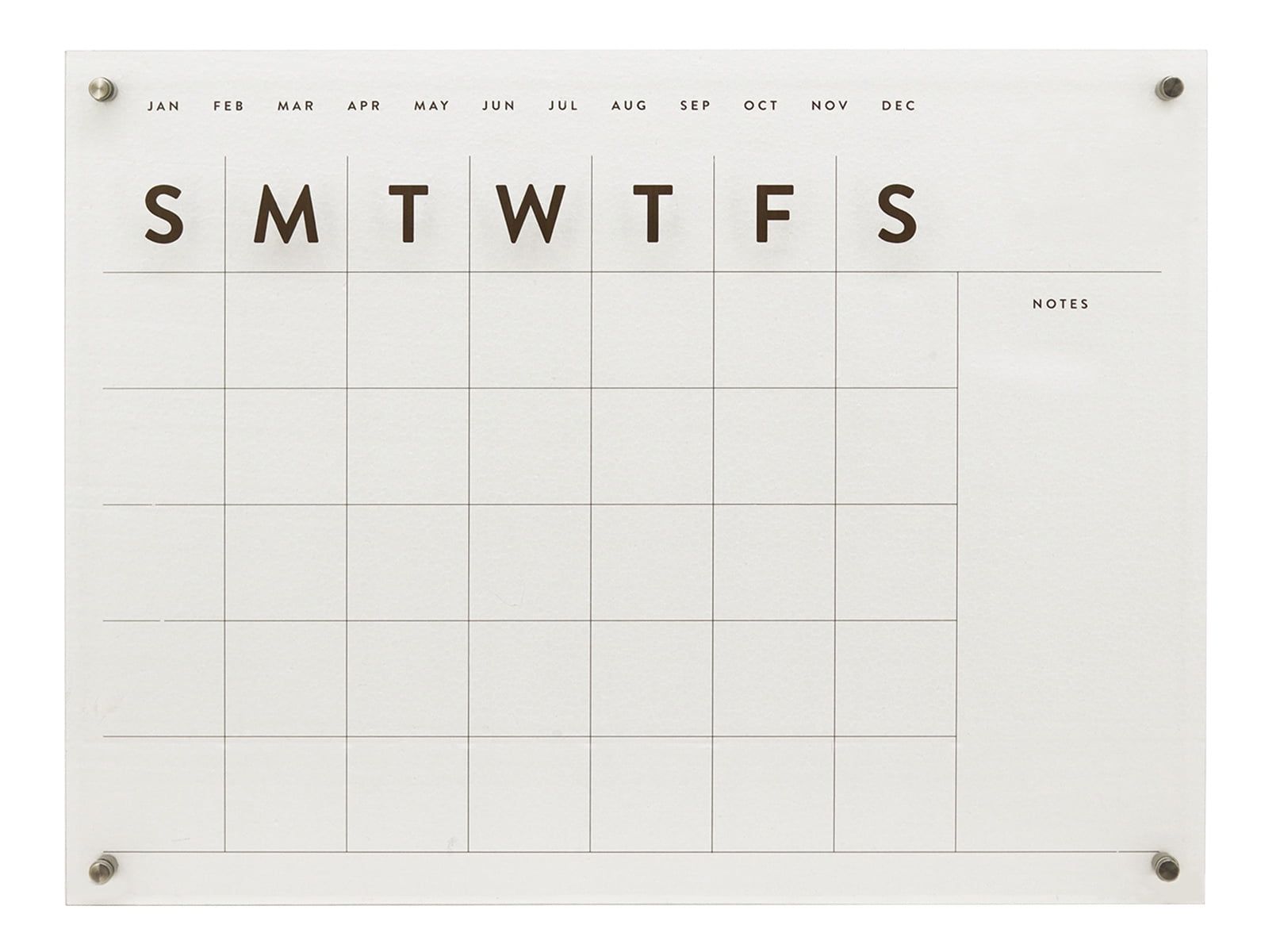 Clear Acrylic Monthly Wall Calendar with Black Accents, 24 x 18 Inches