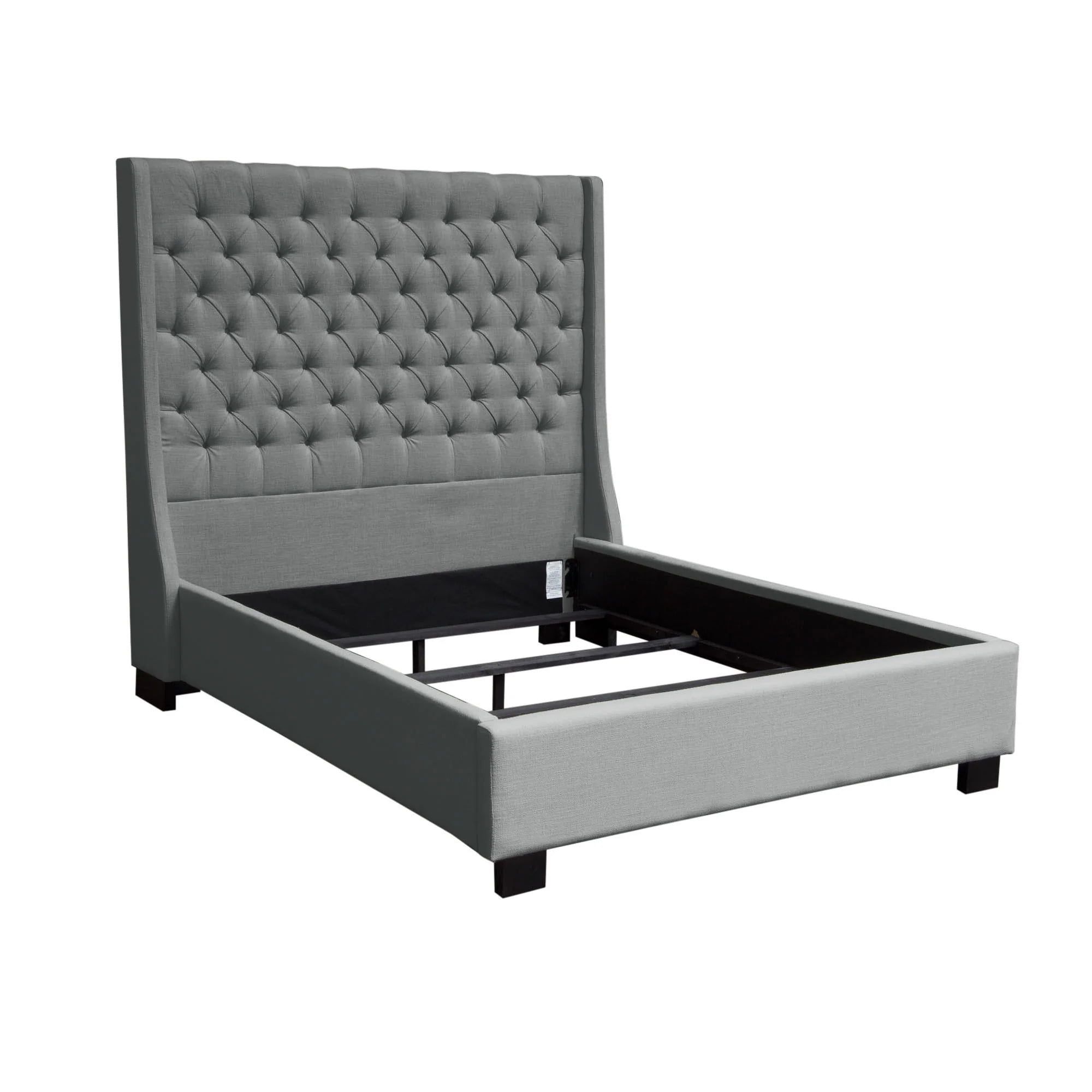 Grey Linen Tufted Queen Wingback Bed
