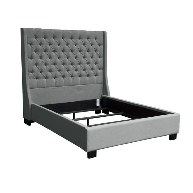 Grey Linen Tufted Queen Wingback Bed