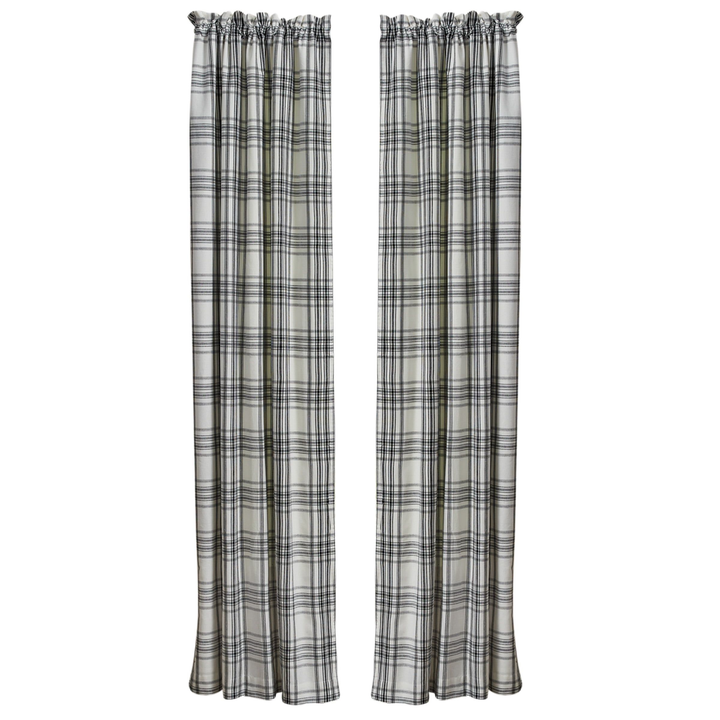 Onyx and Ivory Plaid Cotton Light-Filtering Curtain Panels, 84"