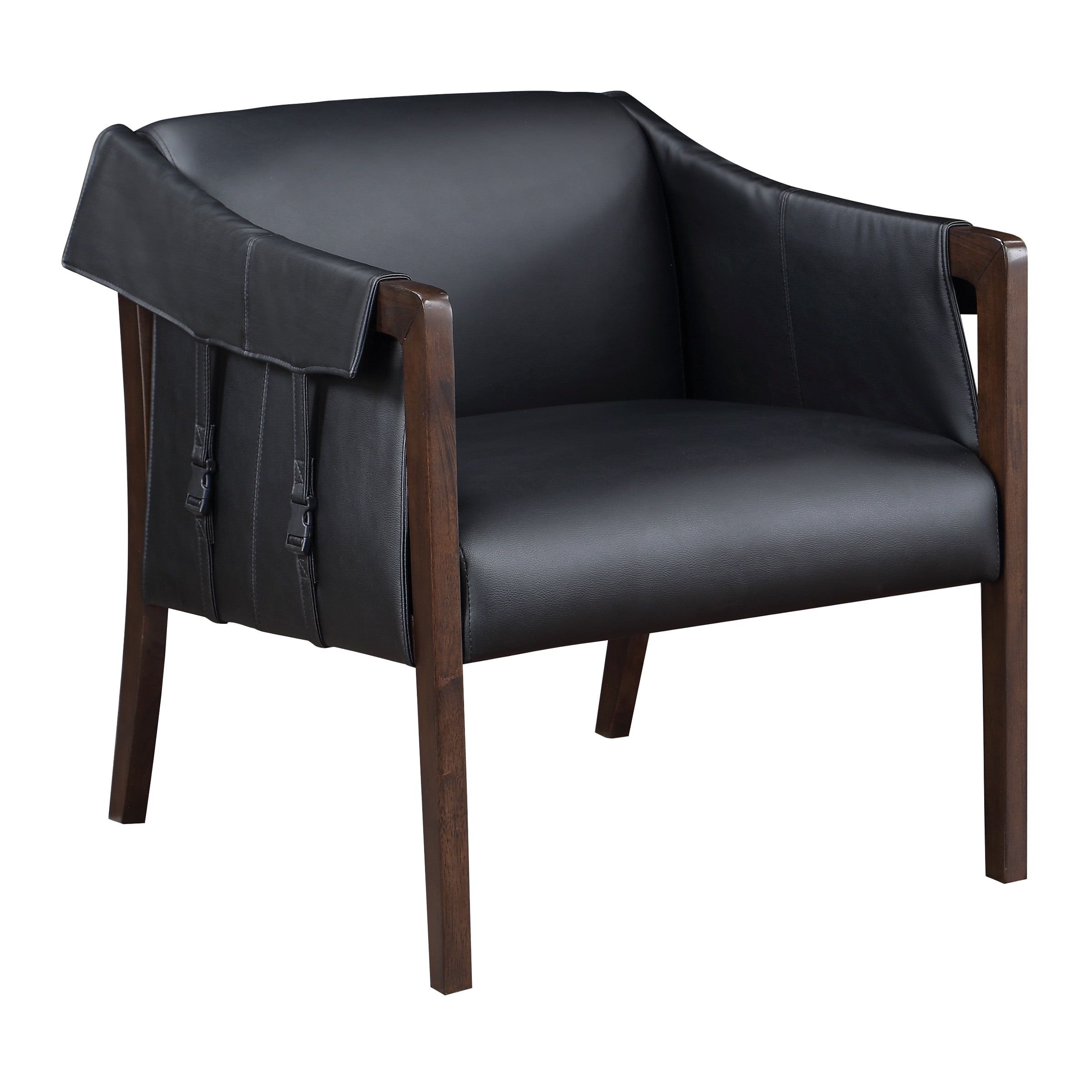 Parkfield Black Faux Leather Accent Chair with Walnut Frame