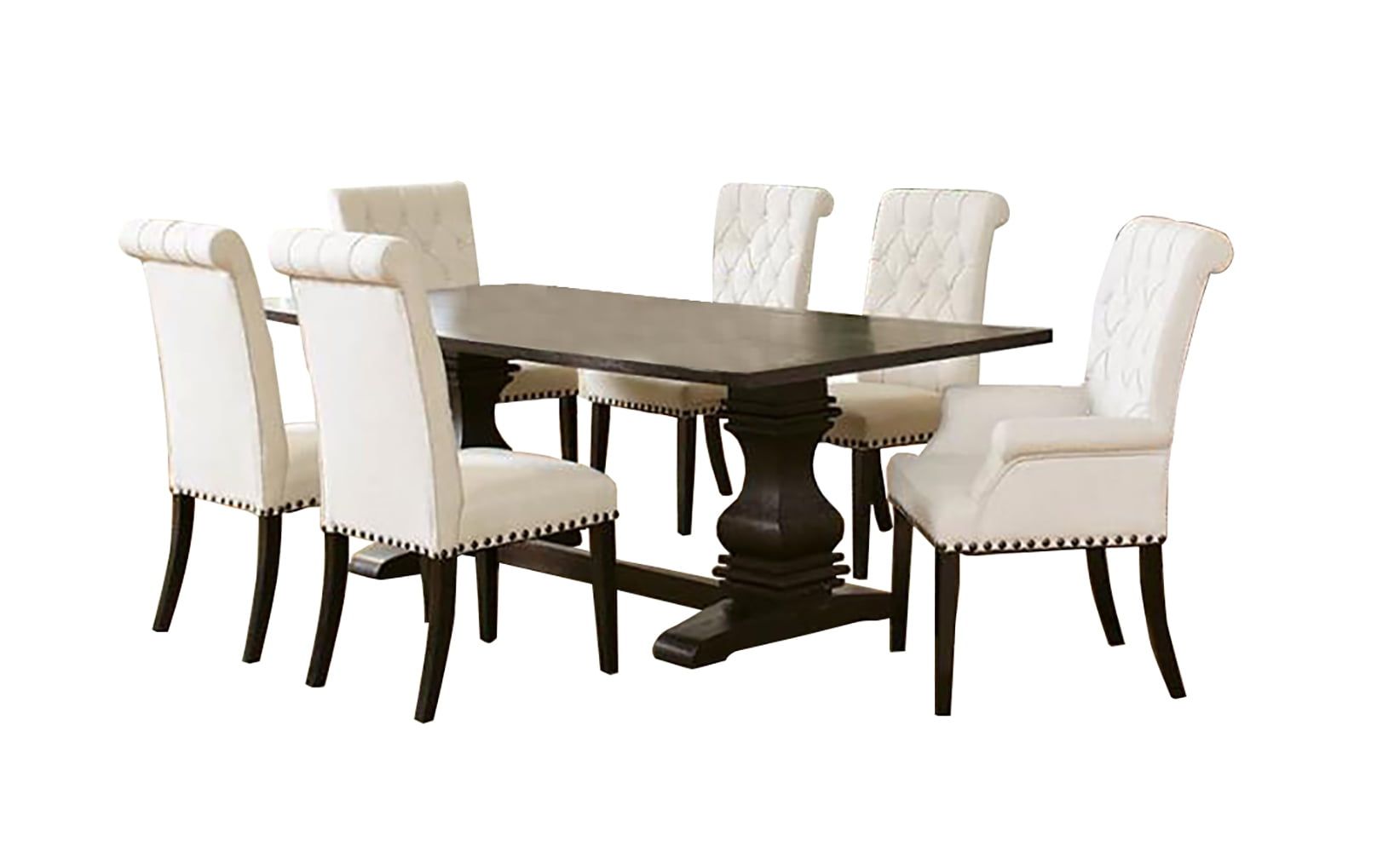 Parkins Rustic Espresso 7-Piece Dining Set with White Upholstered Chairs