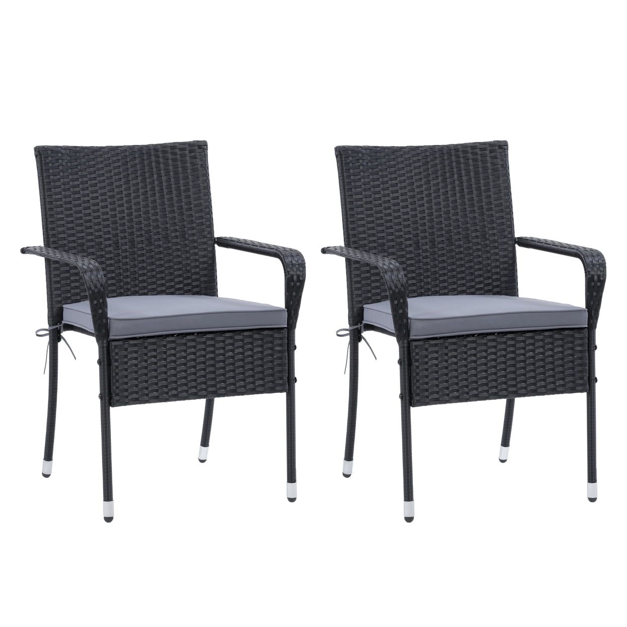 Parksville Black Stackable Patio Dining Chairs with Gray Cushions, Set of 2