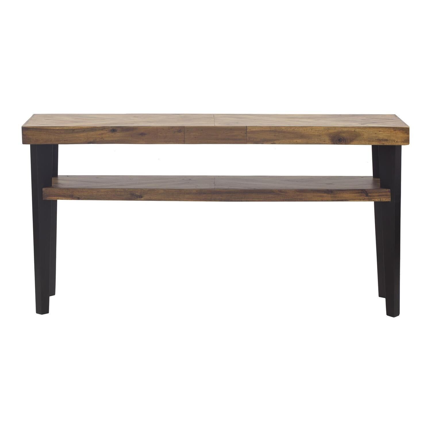 Rustic Black and Brown Acacia Wood Console Table with Storage