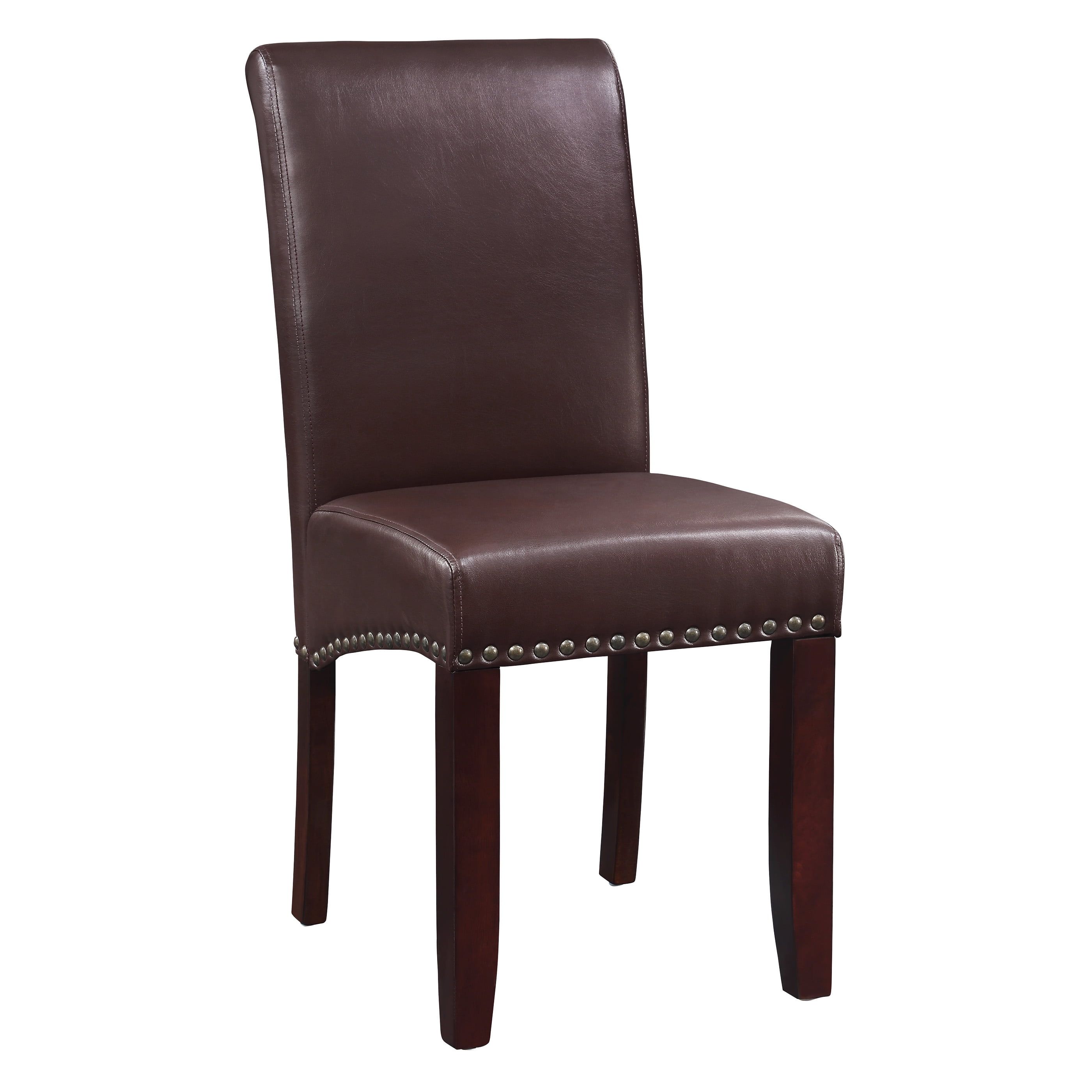 Cocoa Faux Leather Parsons Side Chair with Antique Bronze Nailhead