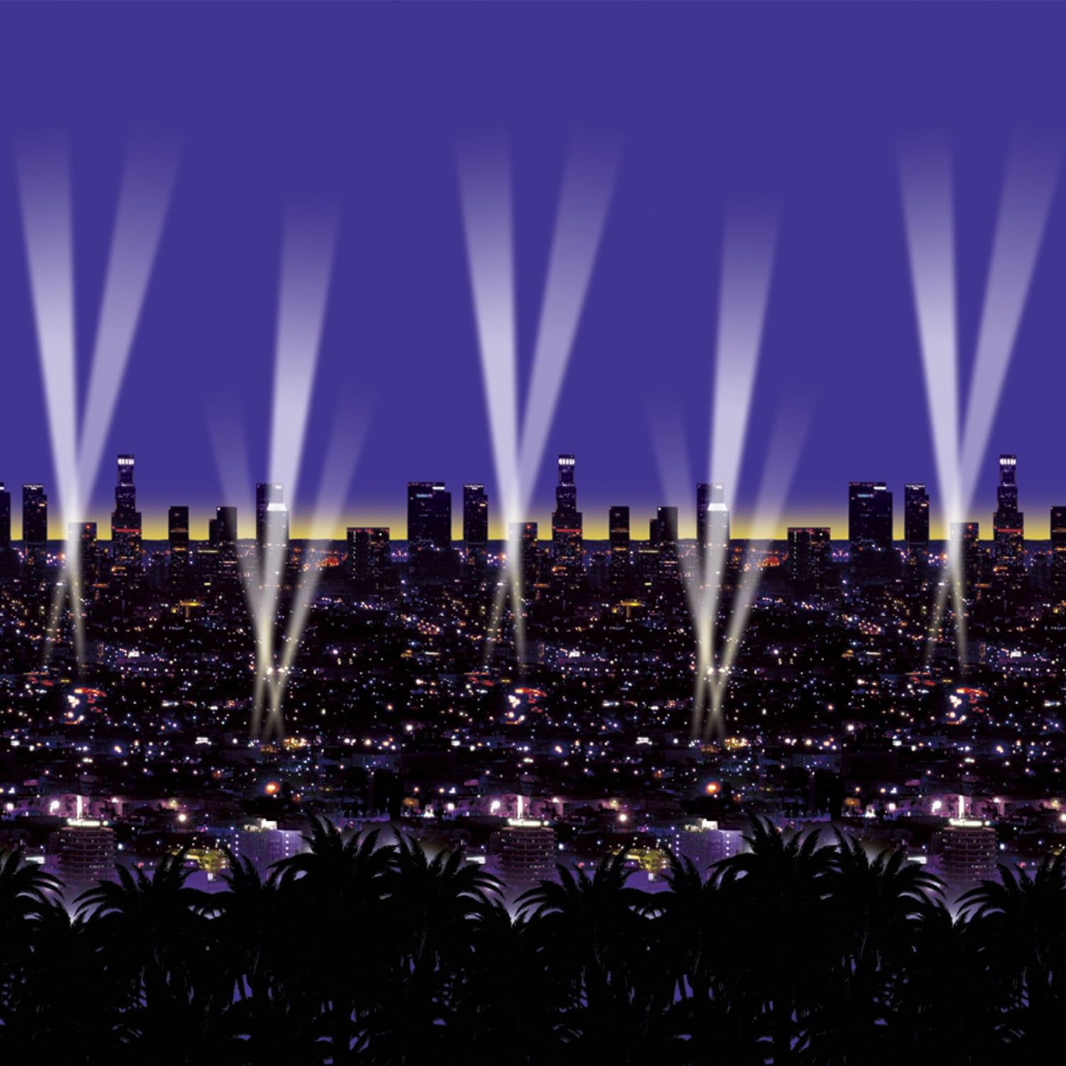 Hollywood Night Skyline Plastic Backdrop 4' x 30'