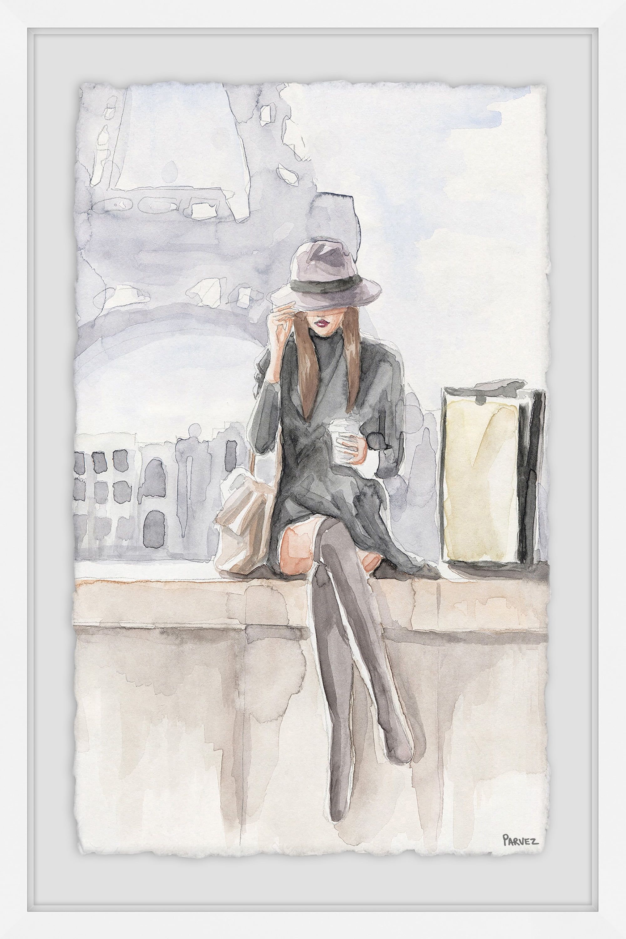 Elegant Parisian Scene Framed Canvas Print, 12" x 8"