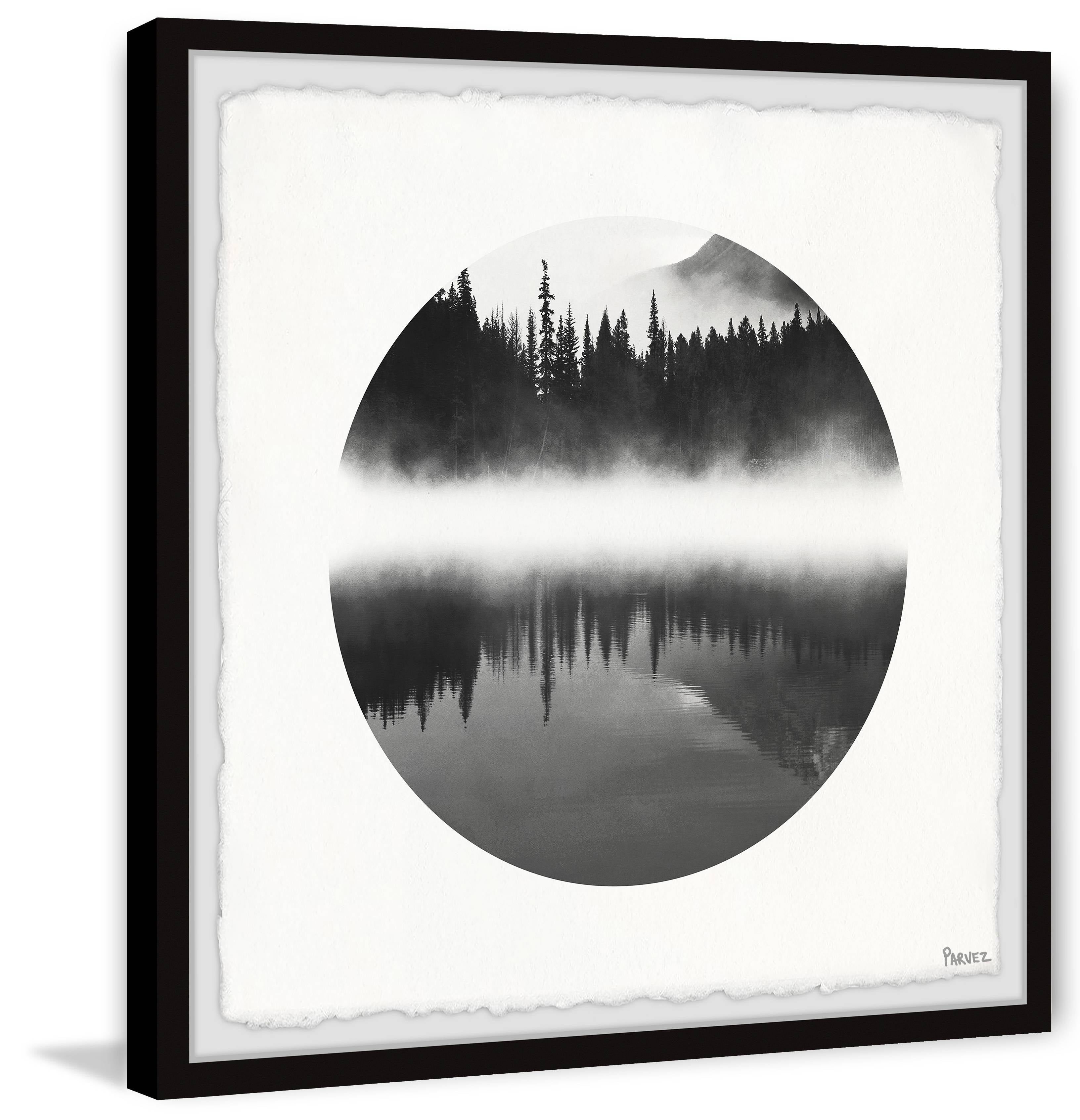 Black and White Foggy Forest Landscape Framed Canvas Print