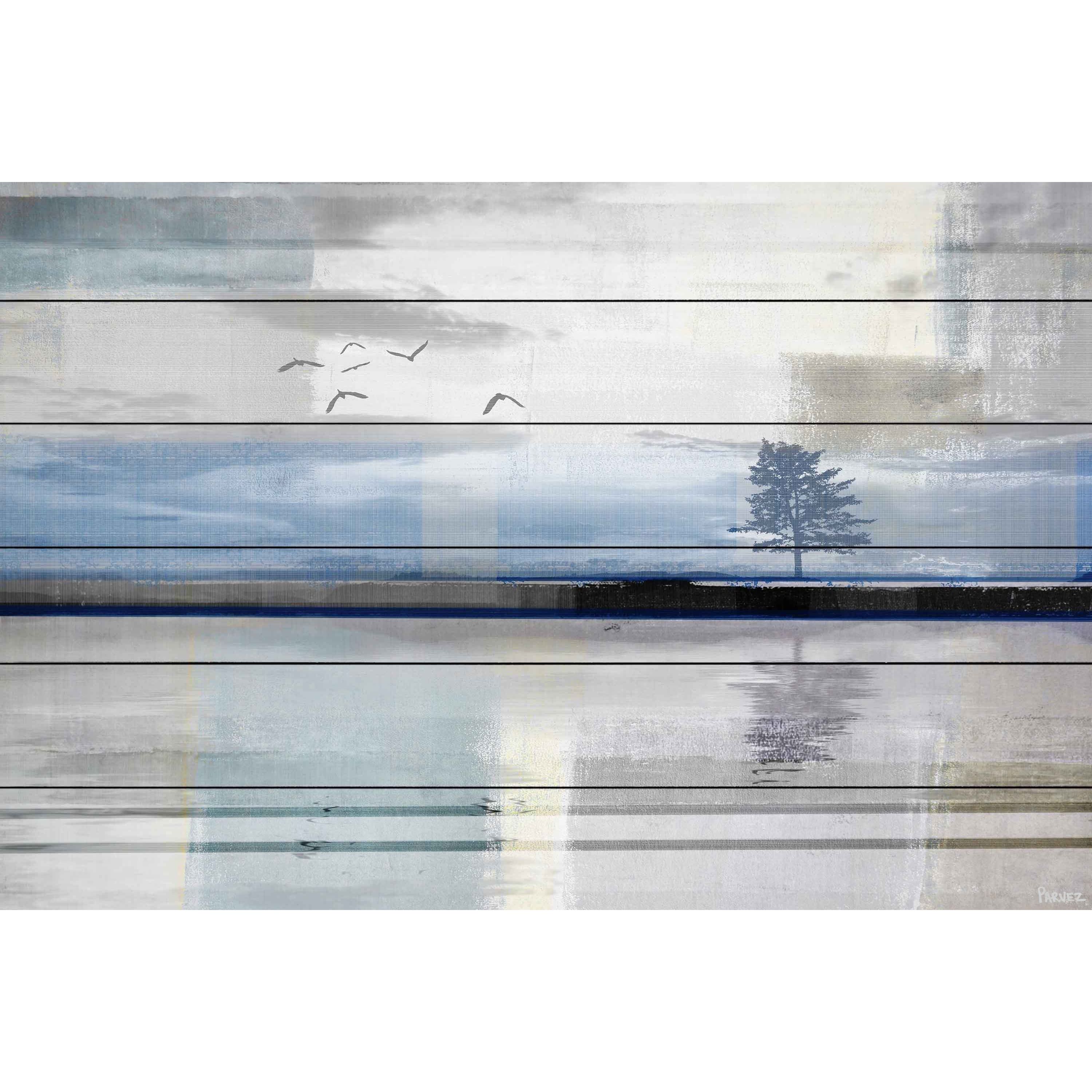 Ivory and Blue Canvas Print with Birds and Reflection, 24" x 36"