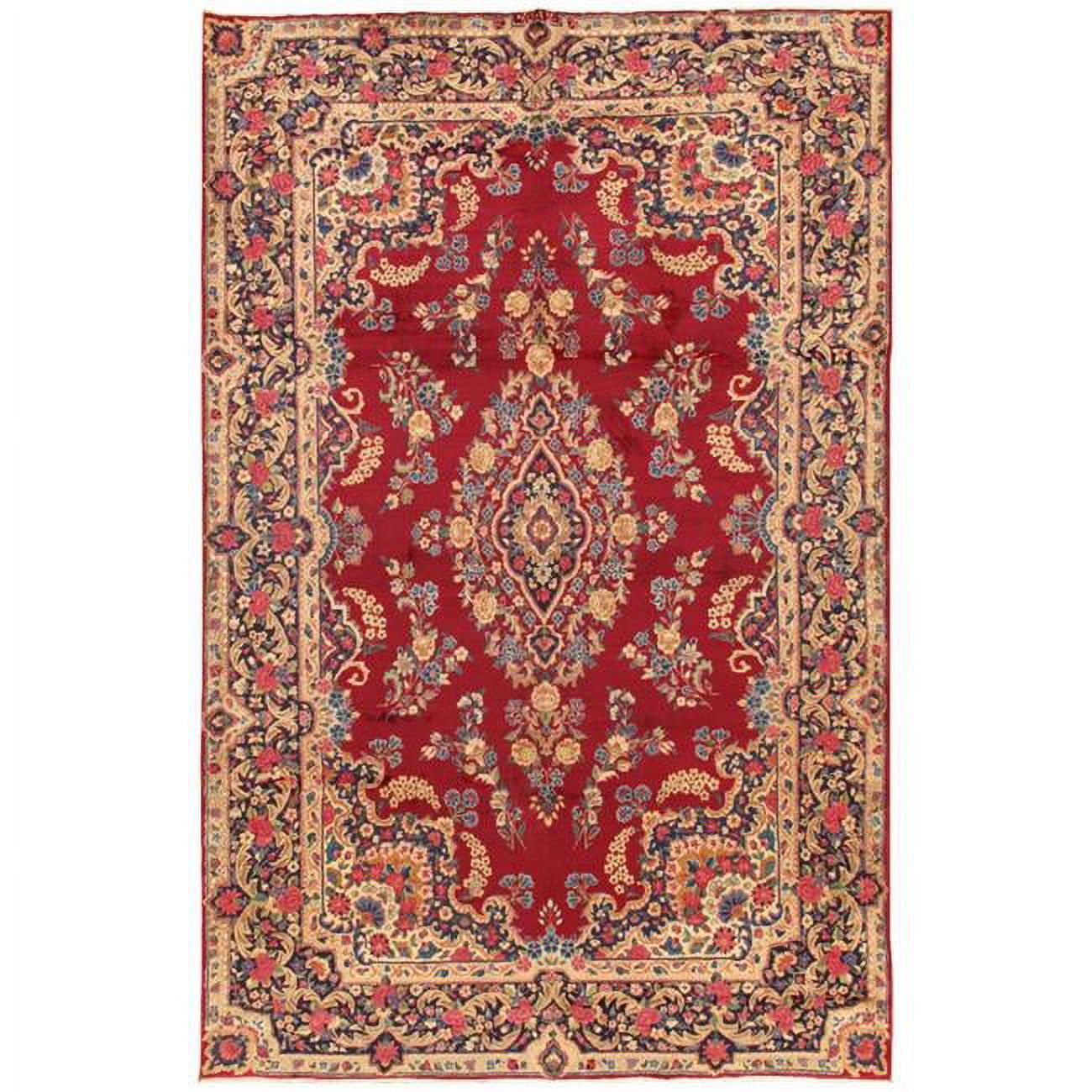 Antique Red Floral Hand-Knotted Wool Area Rug 8' x 10'