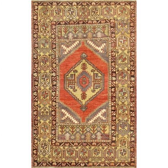 Exquisite Coral & Gold Hand-Knotted Lamb's Wool Oriental Rug, 3'7" x 5'10"