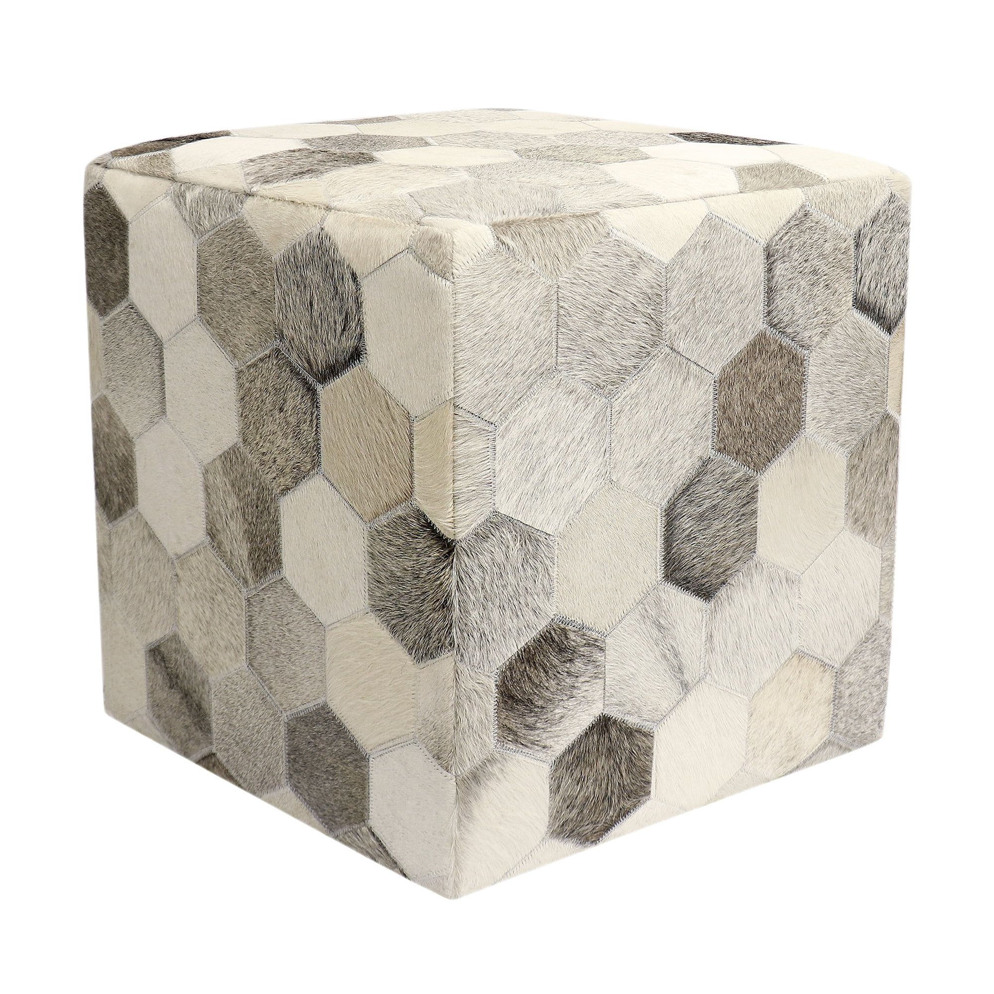 Galaxy Silver and Grey Cowhide Leather 20" Pouf Ottoman