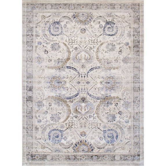 Amadeus Ivory and Beige Synthetic 6' x 9' Rectangular Rug