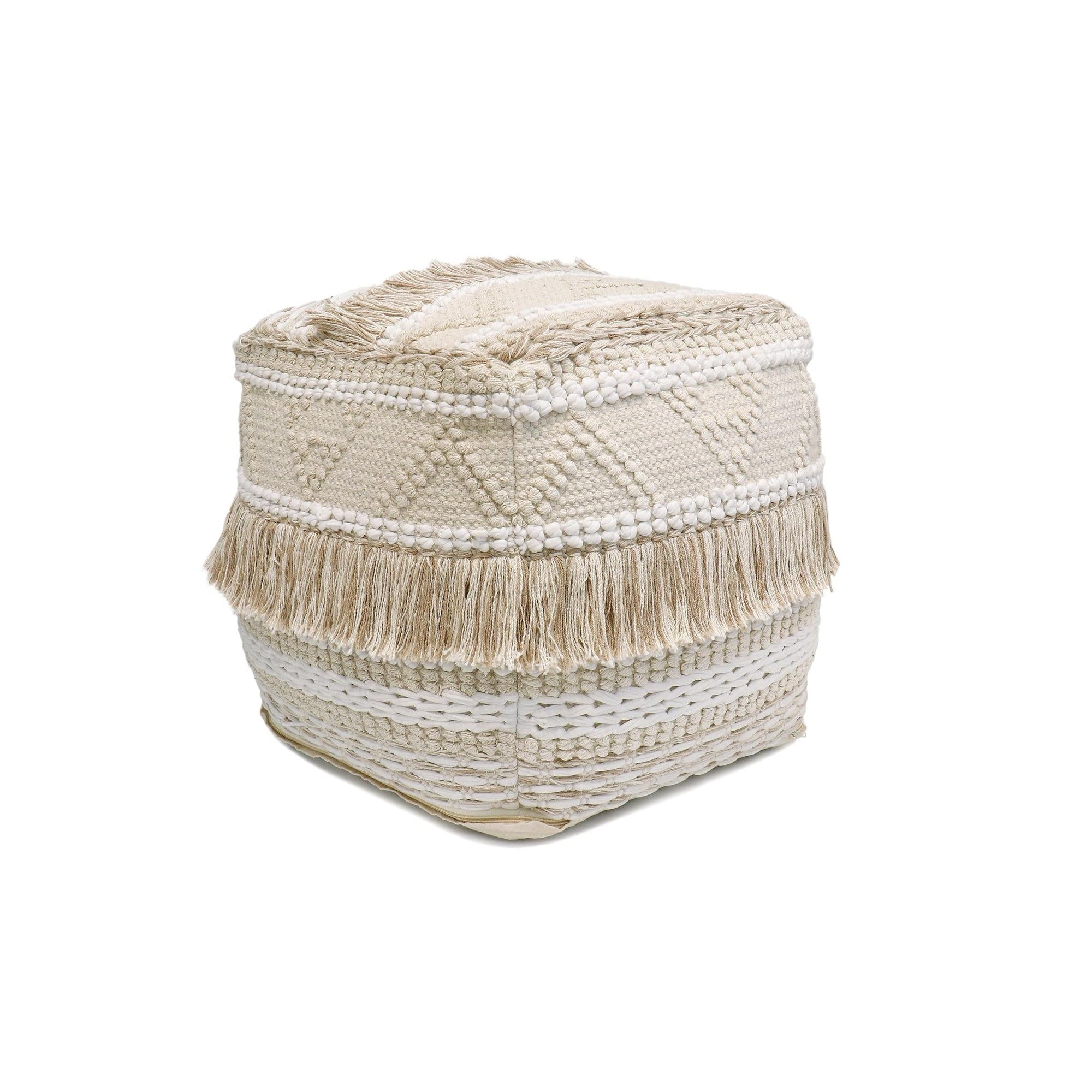 Grandcanyon Beige Cotton Square Pouf Ottoman
