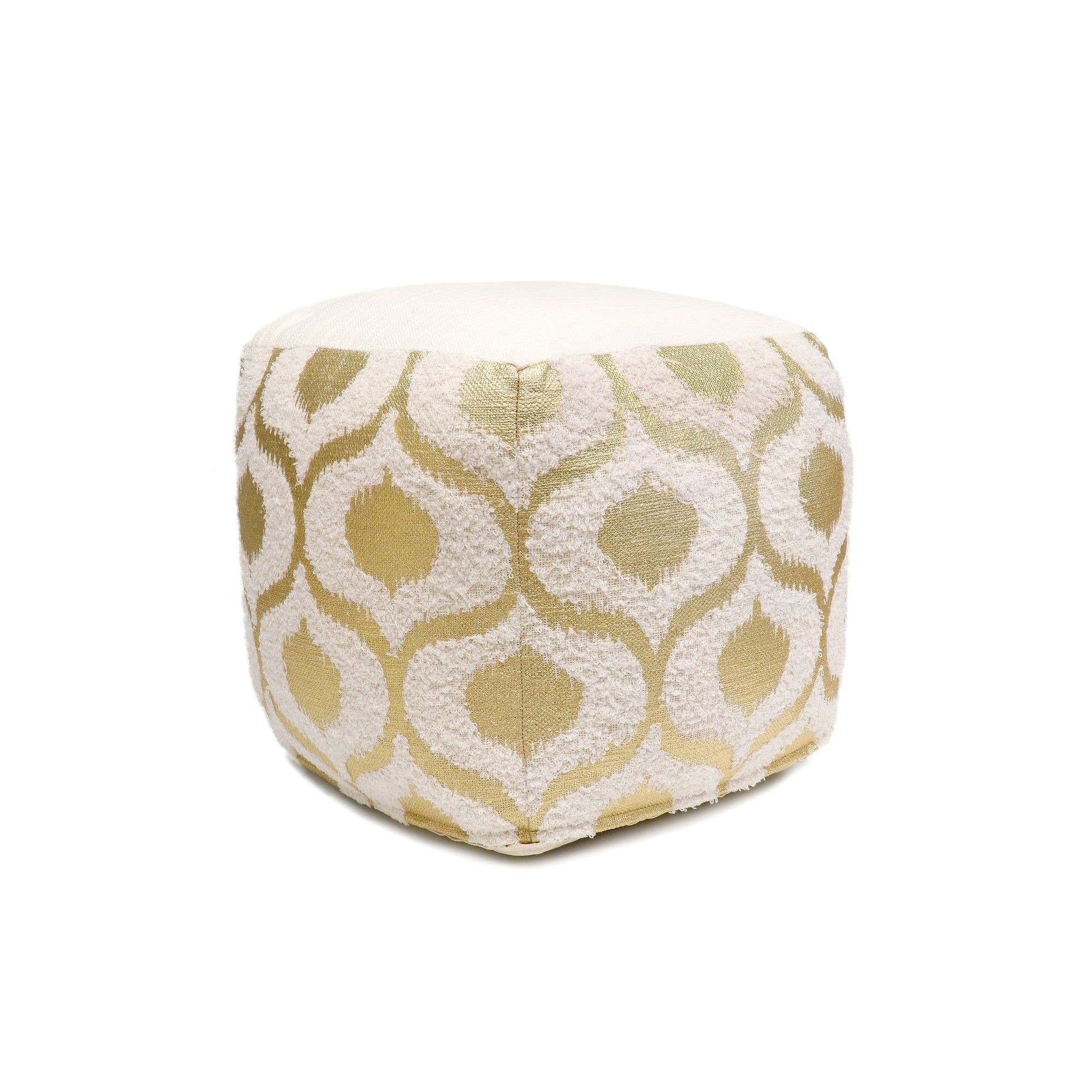 Grandcanyon Modern Ivory and Gold Cotton Square Pouf