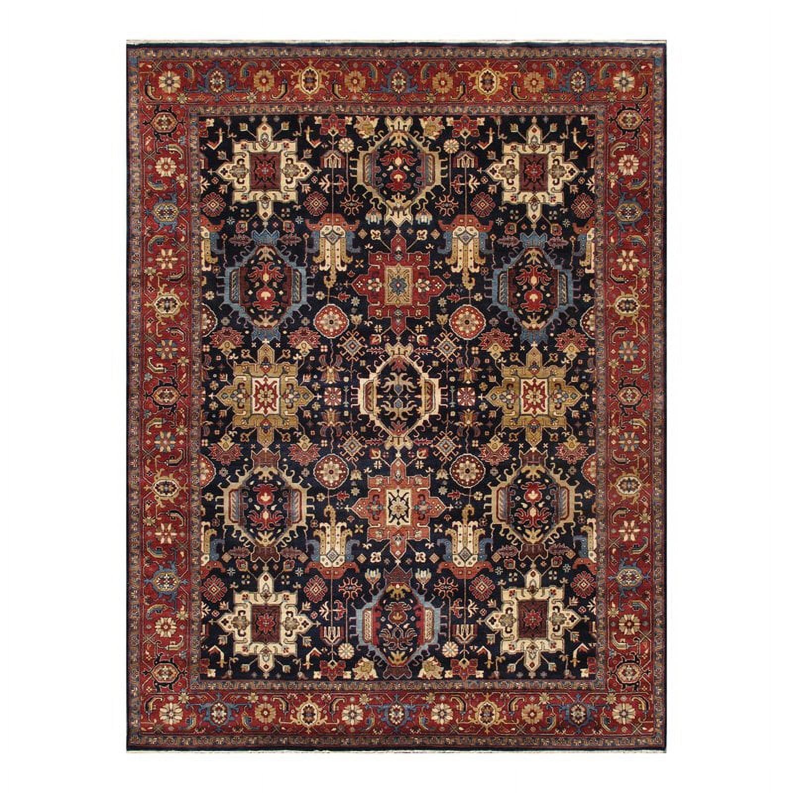 Elegant Karabakh 93" x 123" Hand-Knotted Wool Rug in Rust Red