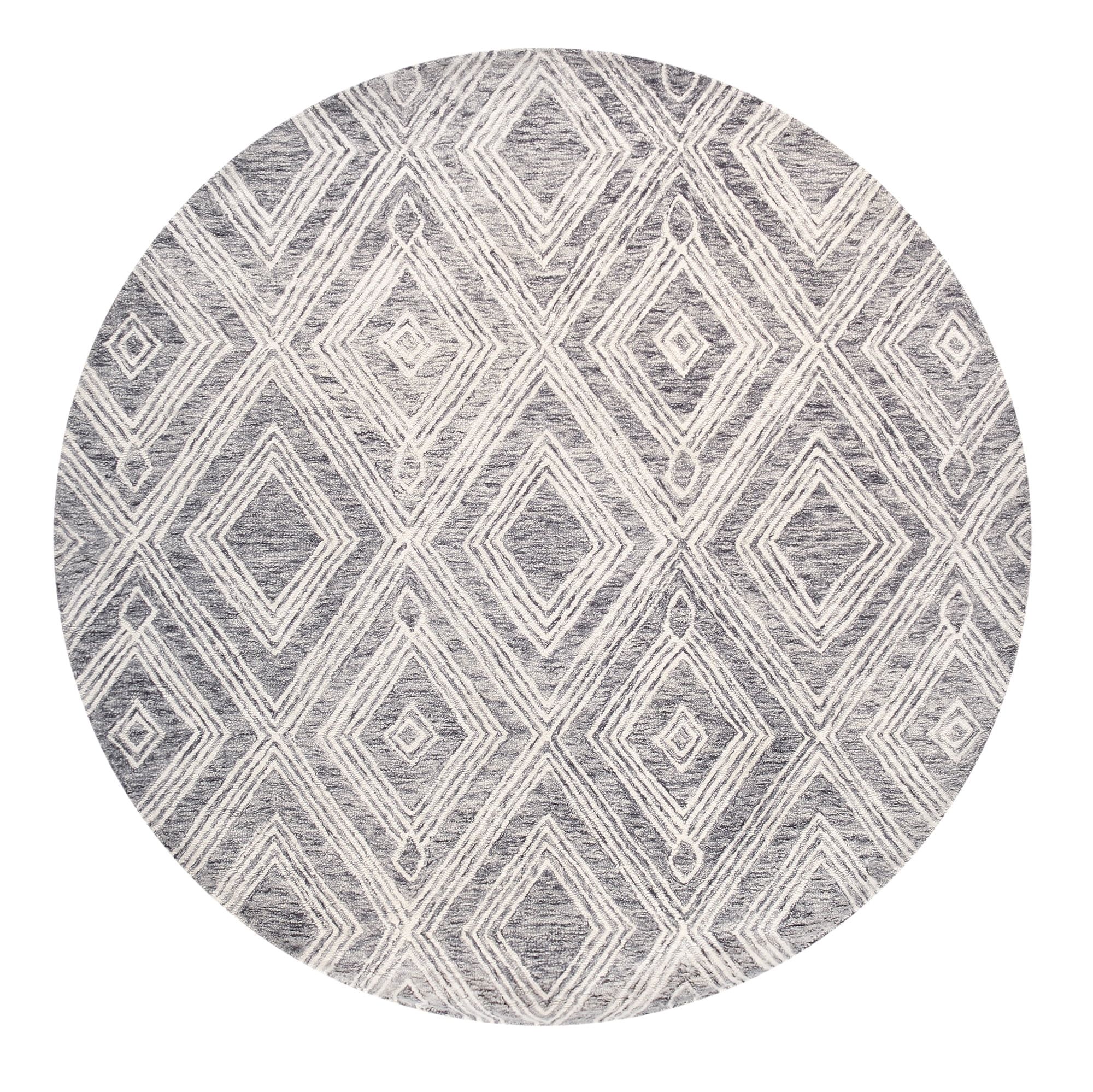 Ivory and Silver Round Hand-Tufted Wool Area Rug