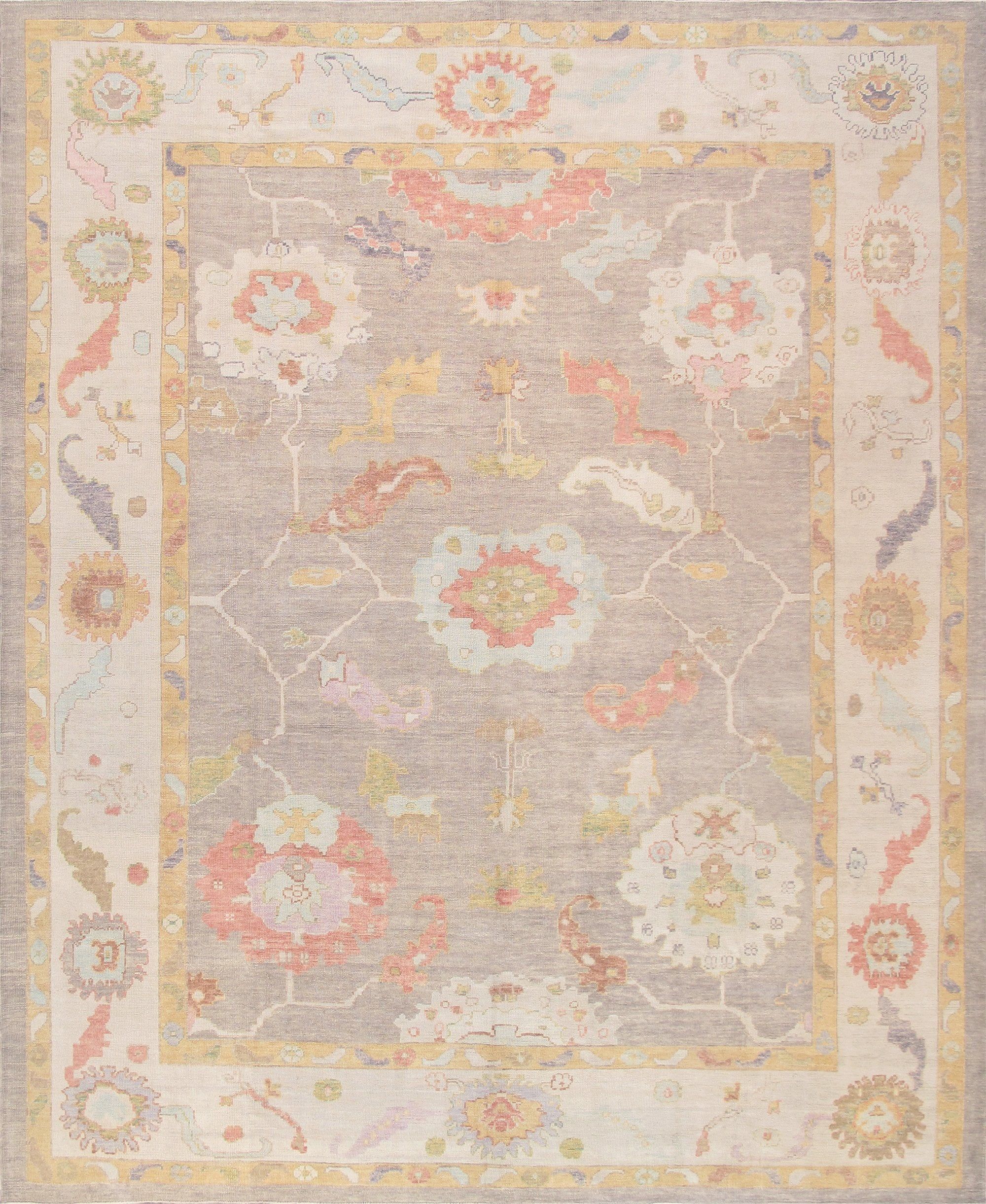 Handmade Pink and White Floral Wool Rectangular Area Rug