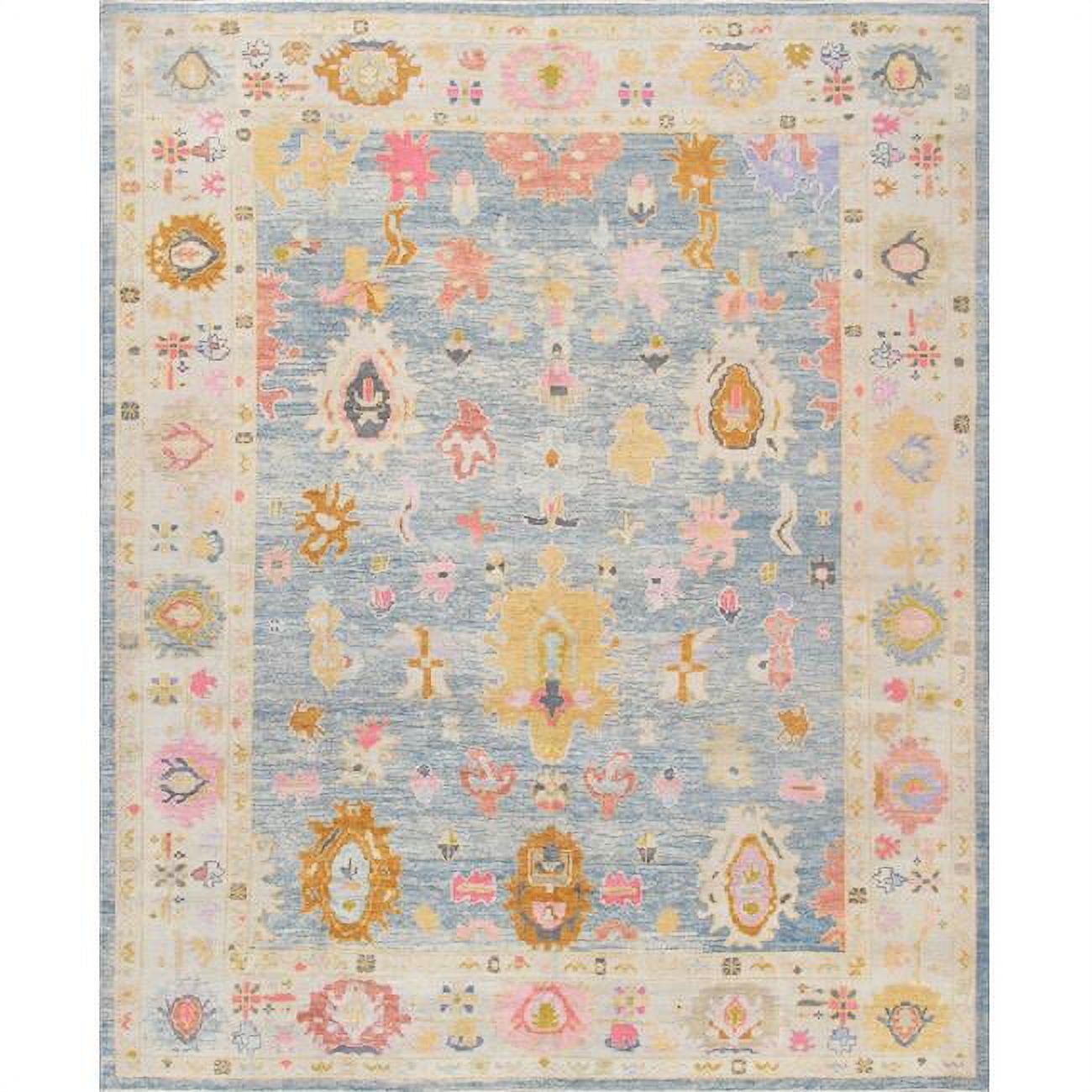 Elegant Oushak Hand-Knotted Wool Area Rug - 11'7"x14'2" in Blue