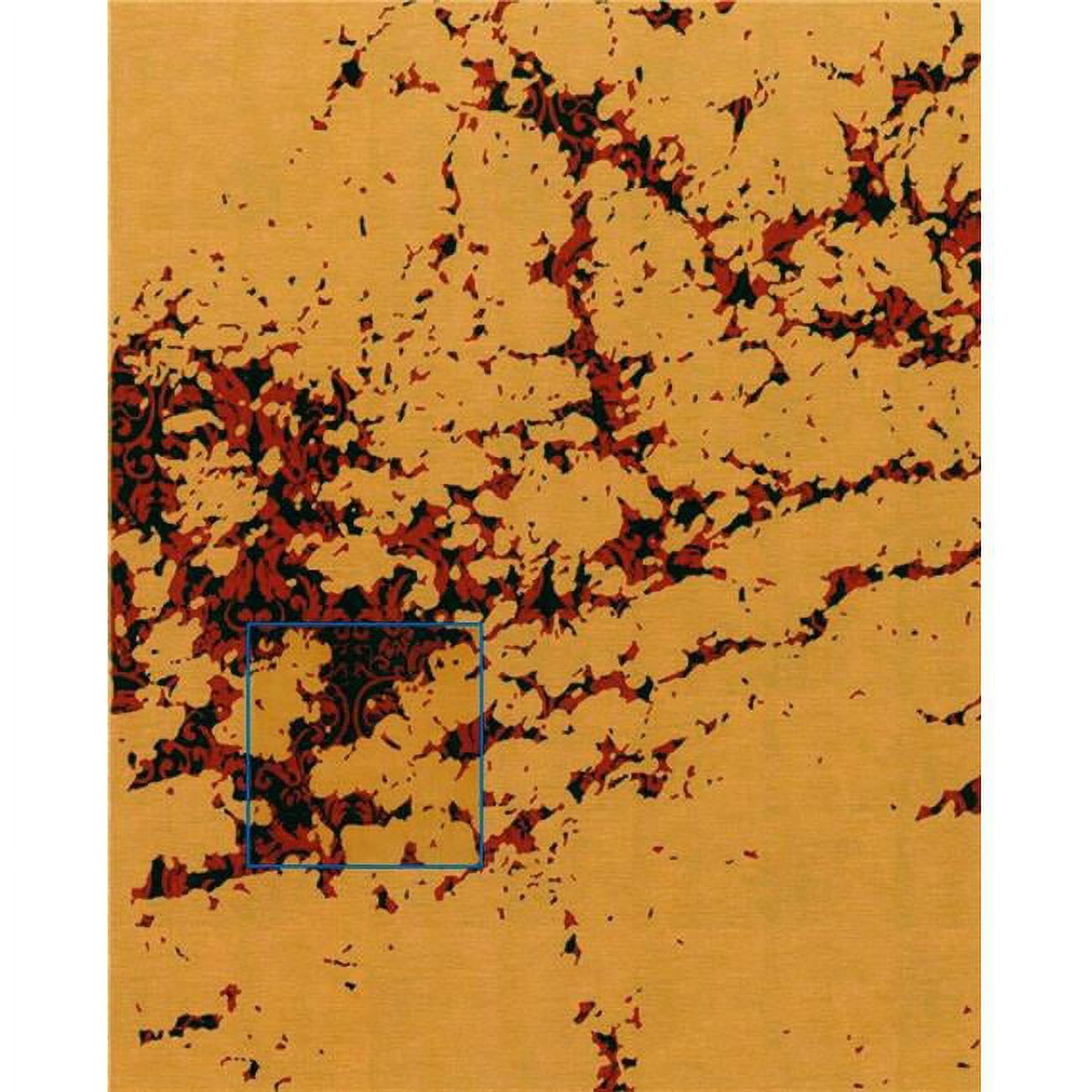 Modern Gold and Red Hand-Knotted Silk Wool Area Rug, 2' x 2'