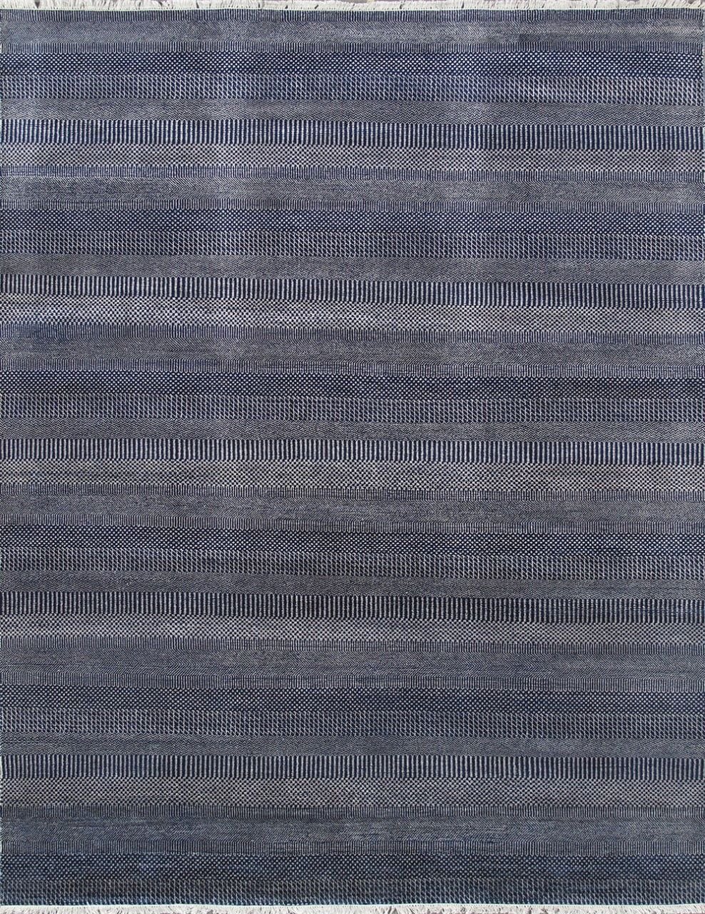 Navy & Silver Hand-Knotted Wool-Viscose Blend Area Rug, 4' x 6'