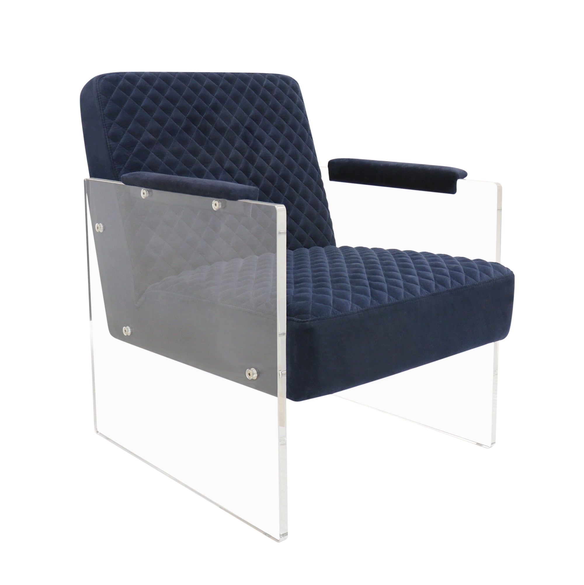 Luxurious Navy Velvet and Acrylic Contemporary Accent Chair