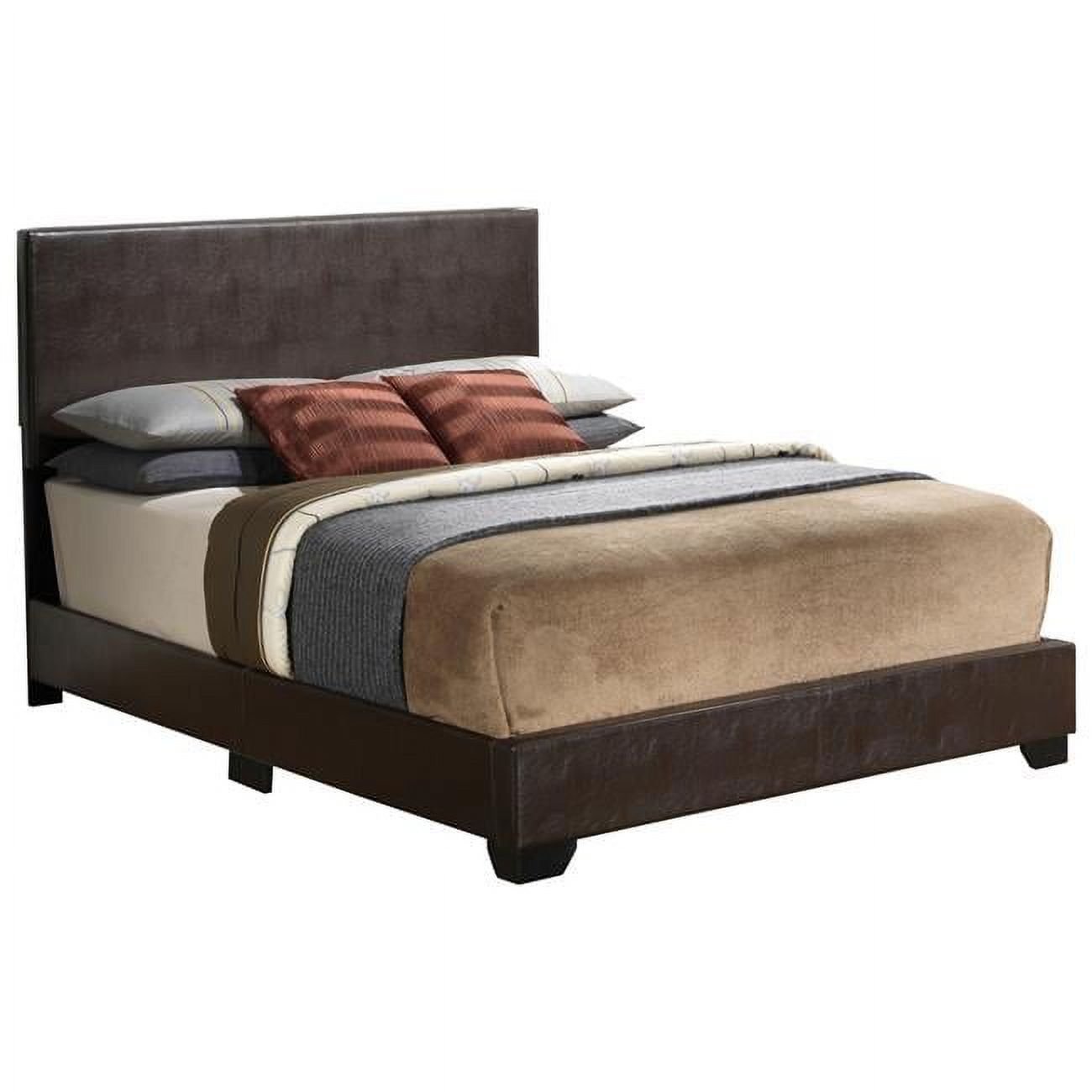 Cappuccino Queen Upholstered Faux Leather Bed with Wood Frame