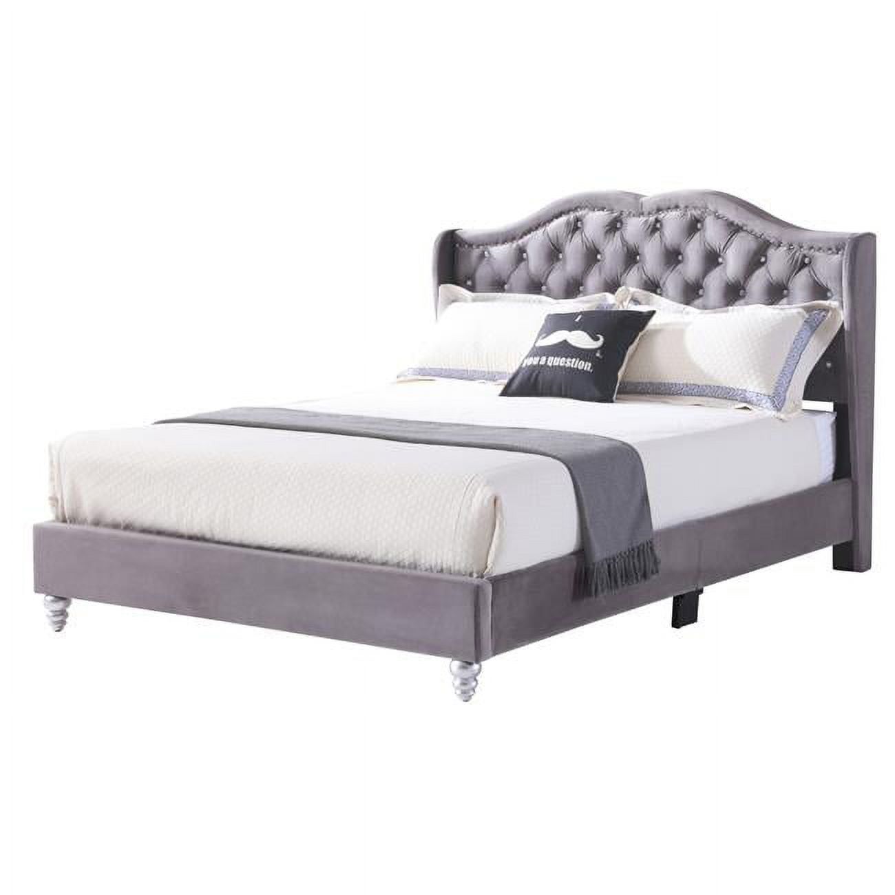 Elegant Full-Size Faux Leather Upholstered Bed with Jewel Tufted Headboard